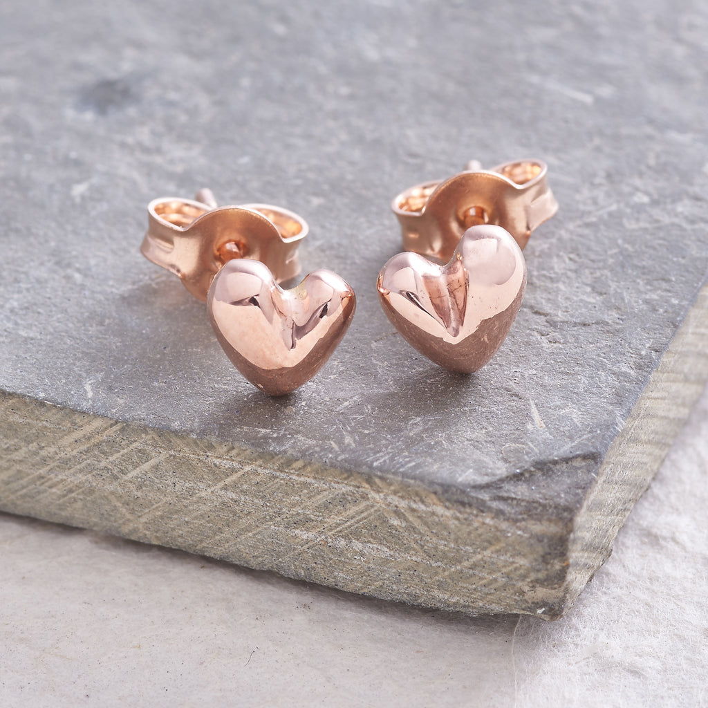 Sweetheart Solid Rose Gold Stud Earrings Designer UK Recyled Rose Gold Studs Scarlett Jewellery