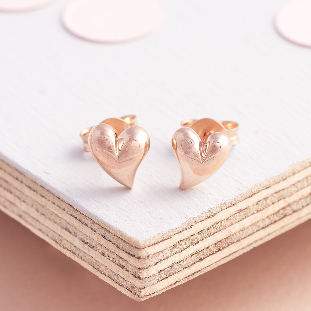 9 carat solid rose gold heart stud earrings for pierced ears Scarlett Jewellery