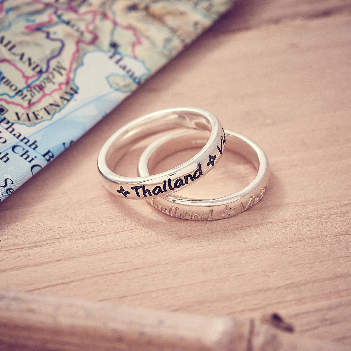 Round The World Personalised Travel Ring, engraved with countries and destinations
