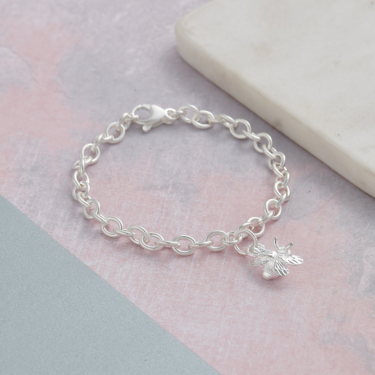 Solid sterling silver bumble bee charm bracelet designer Scarlett Jewellery