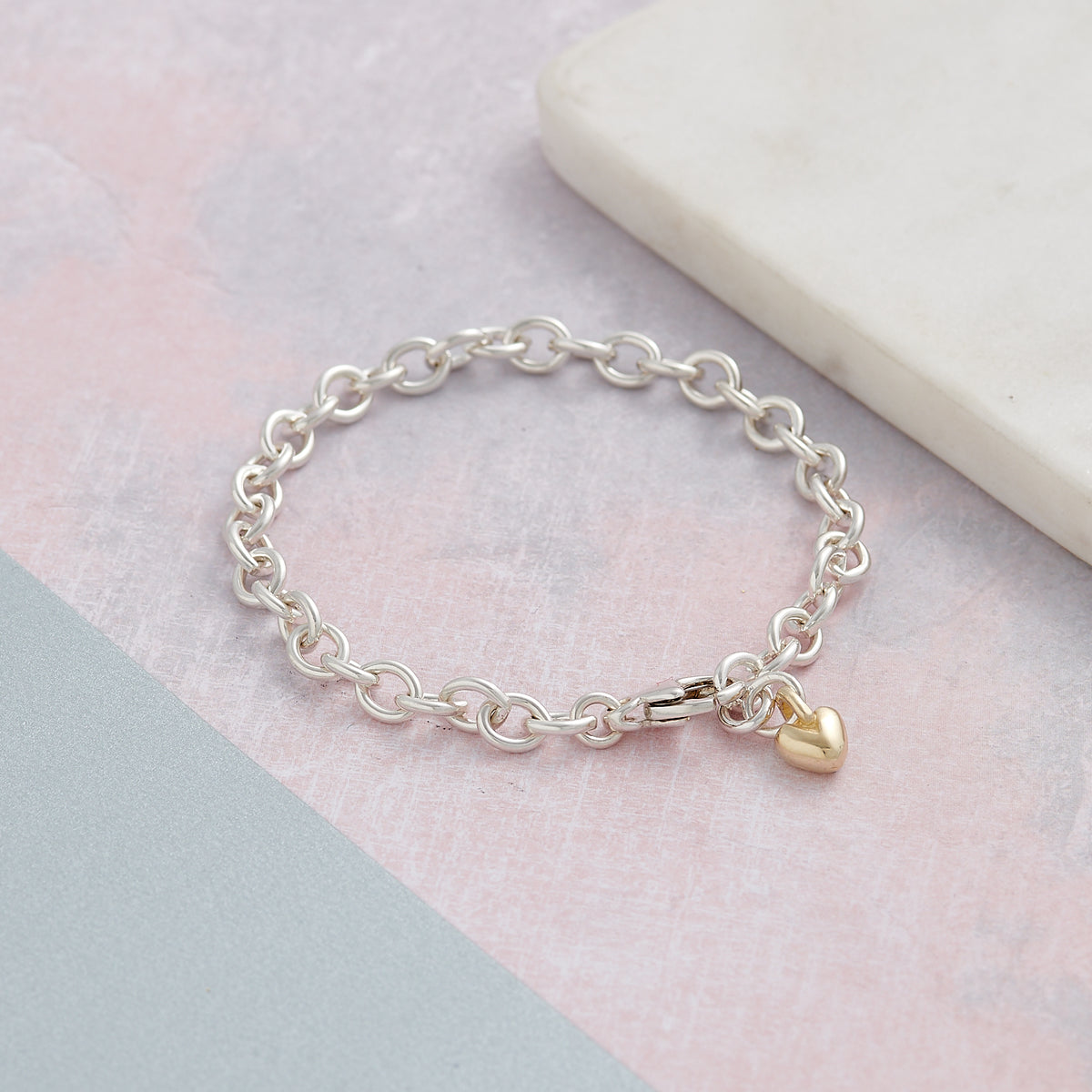 Solid sterling silver and solid gold heart adjustable charm bracelet designer Scarlett Jewellery