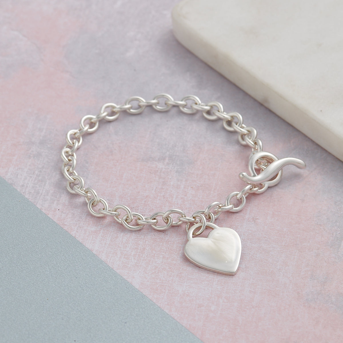 Solid sterling silver heart tag tiffany style charm bracelet designer Scarlett Jewellery