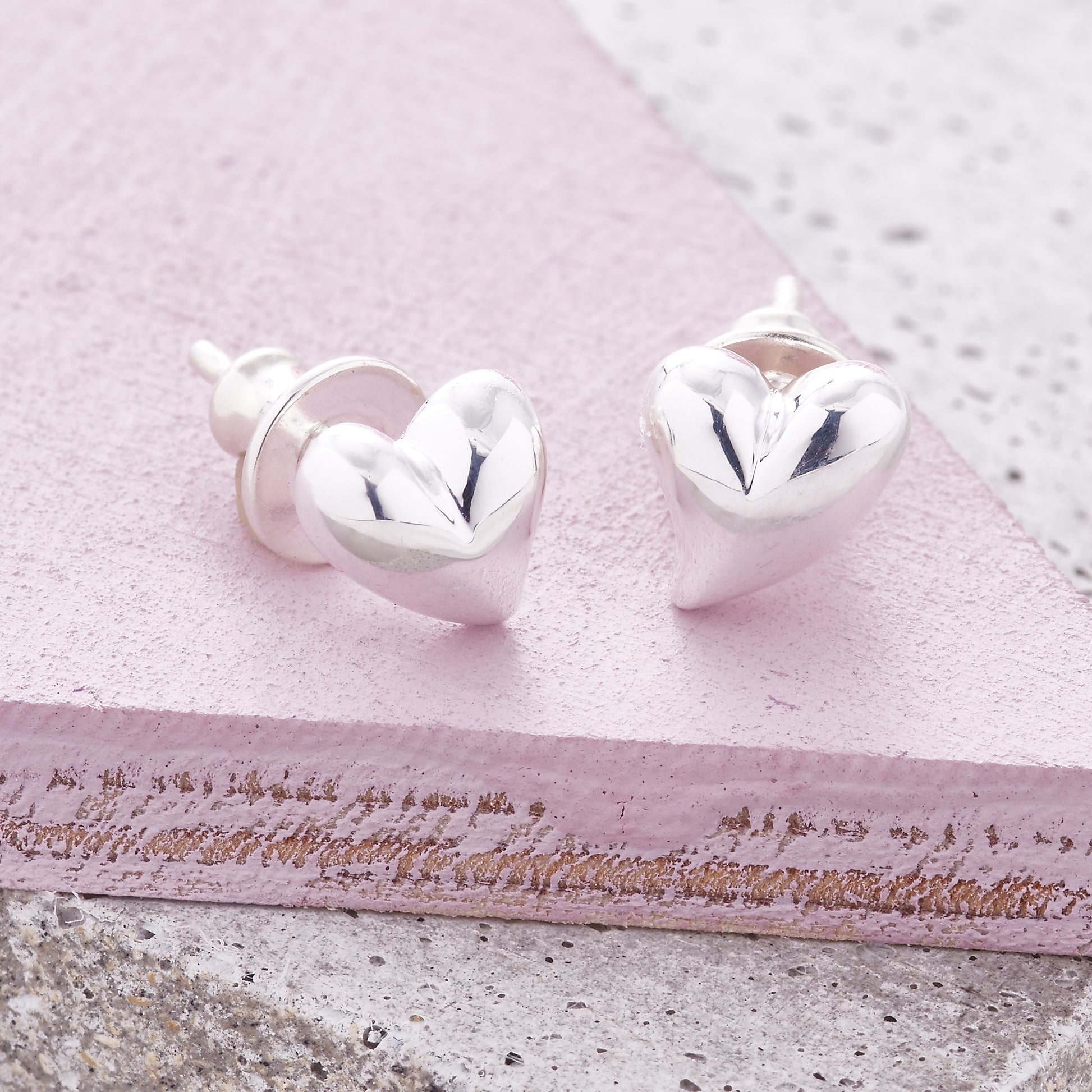 Simply Heart Silver Stud Earrings Symmetrical heart shaped studs for pierced ears Scarlett Jewellery