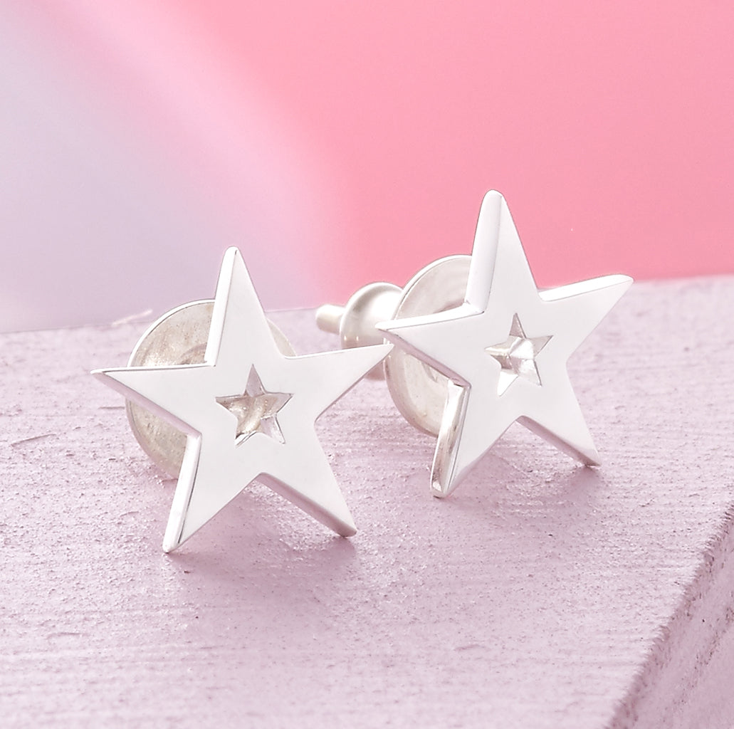Stardust Outline Silver Star Stud Earrings Designer Studs Scarlett Jewellery