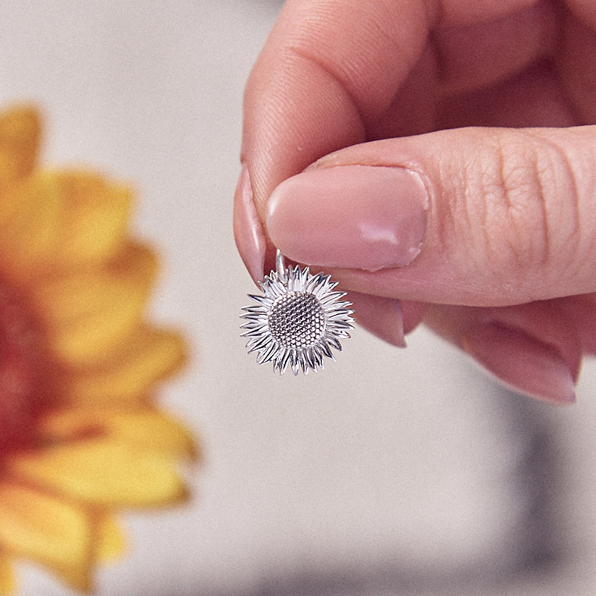 solid sterling silver sunflower stud earrings as seen at RhS Chelsea Flower Show Scarlett Jewellery