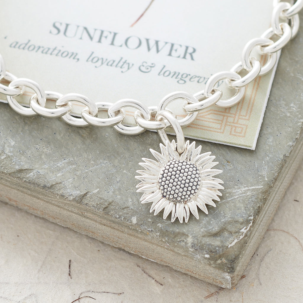 Sunflower Silver Charm Bracelet Solid Sterling adjustable designer bracelet Scarlett Jewellery