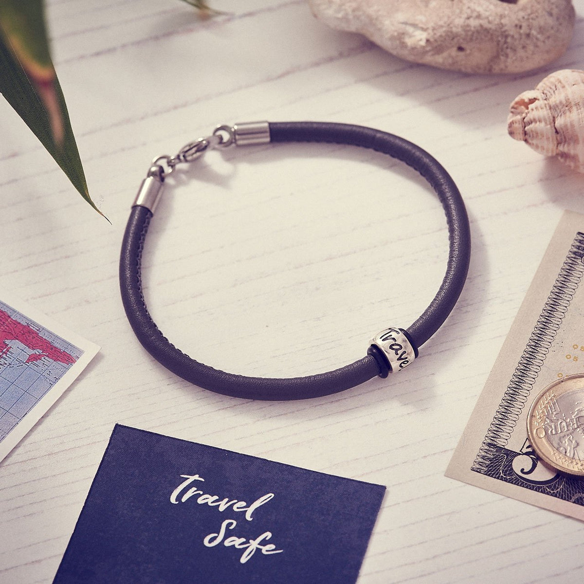 Travel Safe Silver &amp; Italian Stitched Leather Bracelet - alternative travel gift from Off The map Brighton