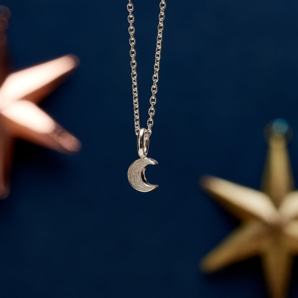 Small silver moon pendant for teens young girls handmade designer Scarlett Jewellery