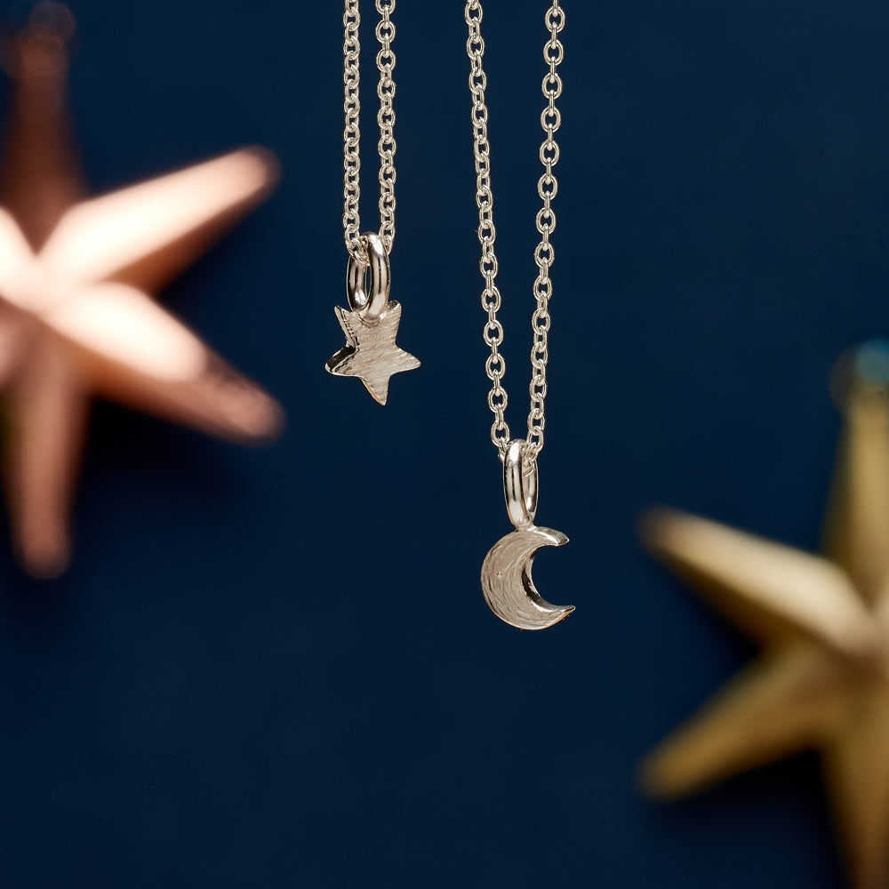 Small silver moon pendant for teens young girls handmade designer Scarlett Jewellery