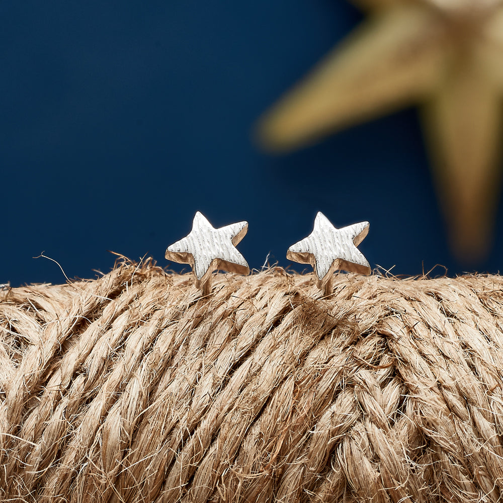 Silver textured star stud earrings handmade Brighton Scarlett Jewellery