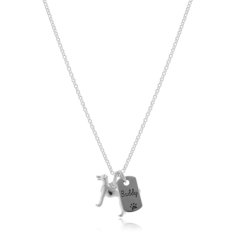 Whippet Personalised Silver Dog Tag Necklace 16 / Silver
