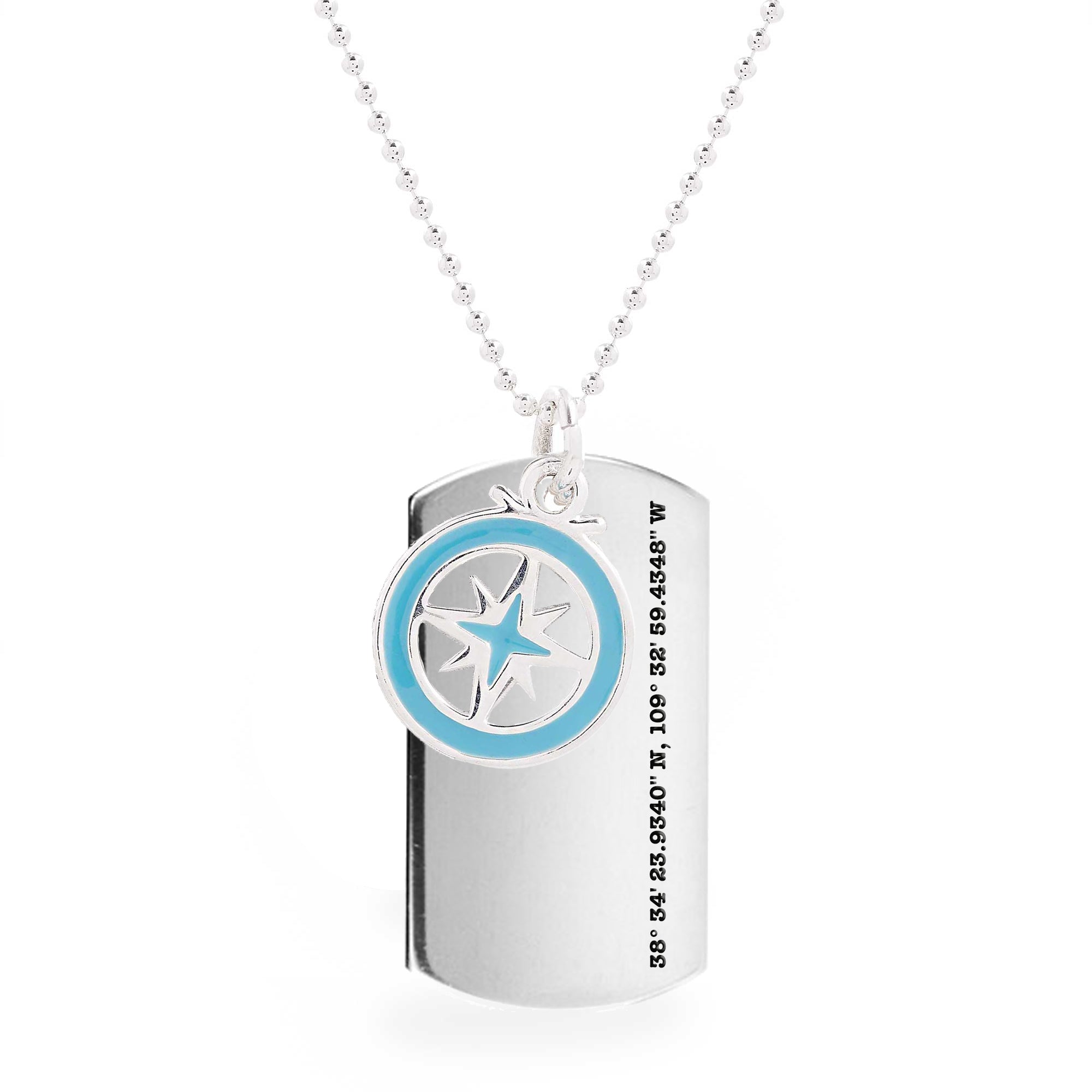 Collier d’étiquette de chien en argent recyclé XL avec boussole en émail