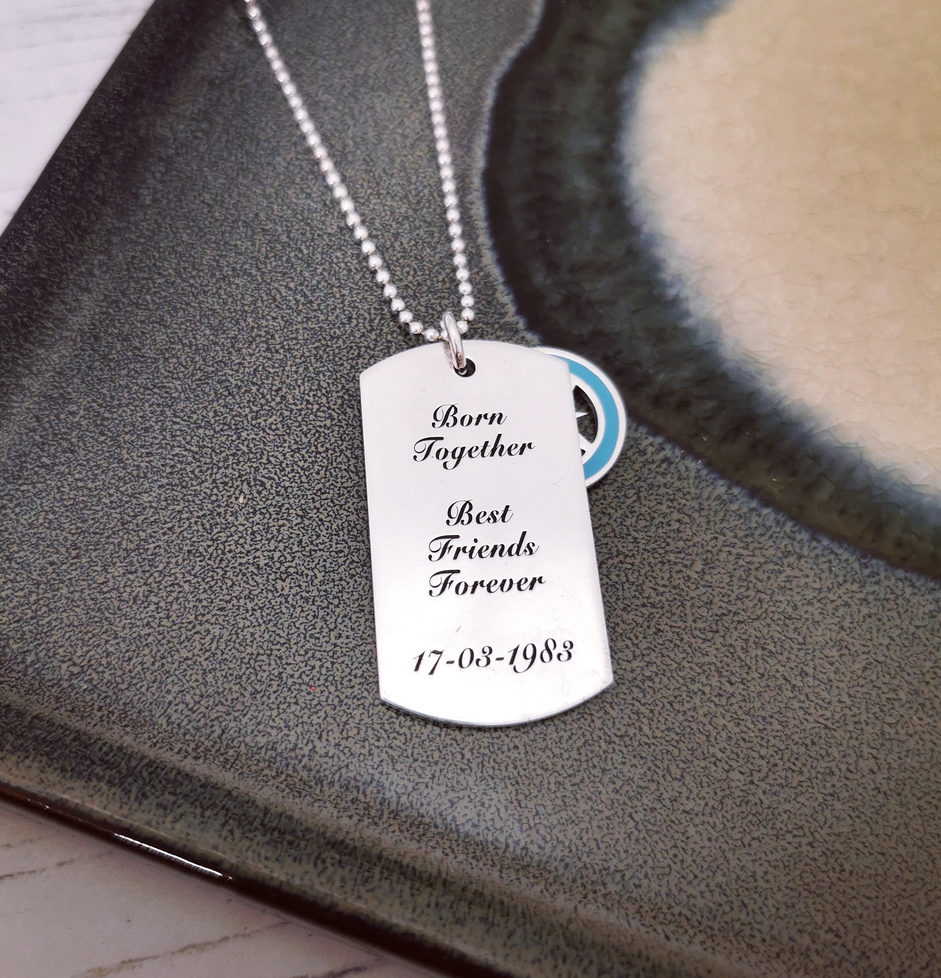 recycled silver mens necklace engraved coordinates