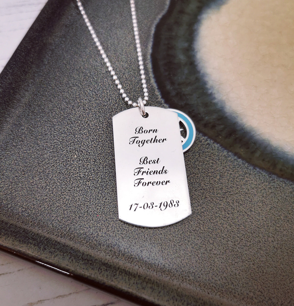 recycled silver mens necklace engraved coordinates 