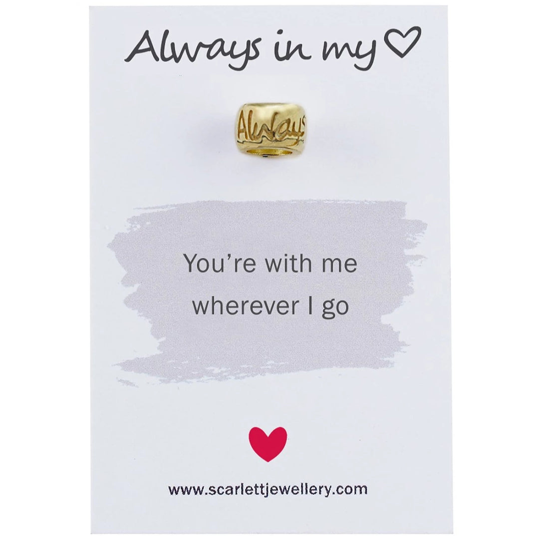 always in my heart solid gold bead charm fits pandora engraved scarlett jewellery