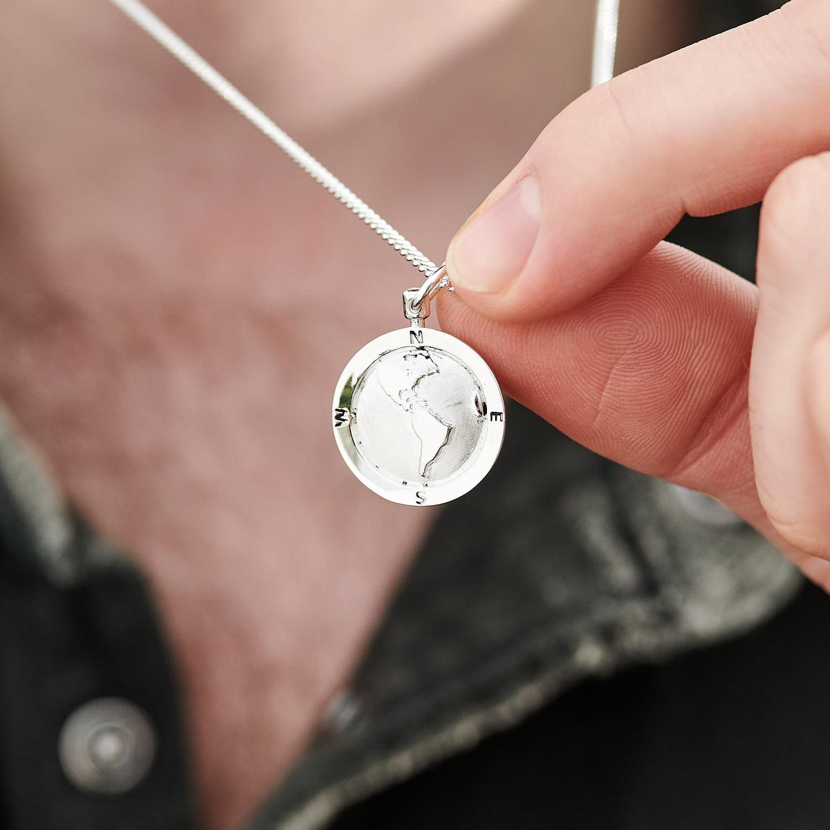 American Map Globe St Christopher Necklace For Men