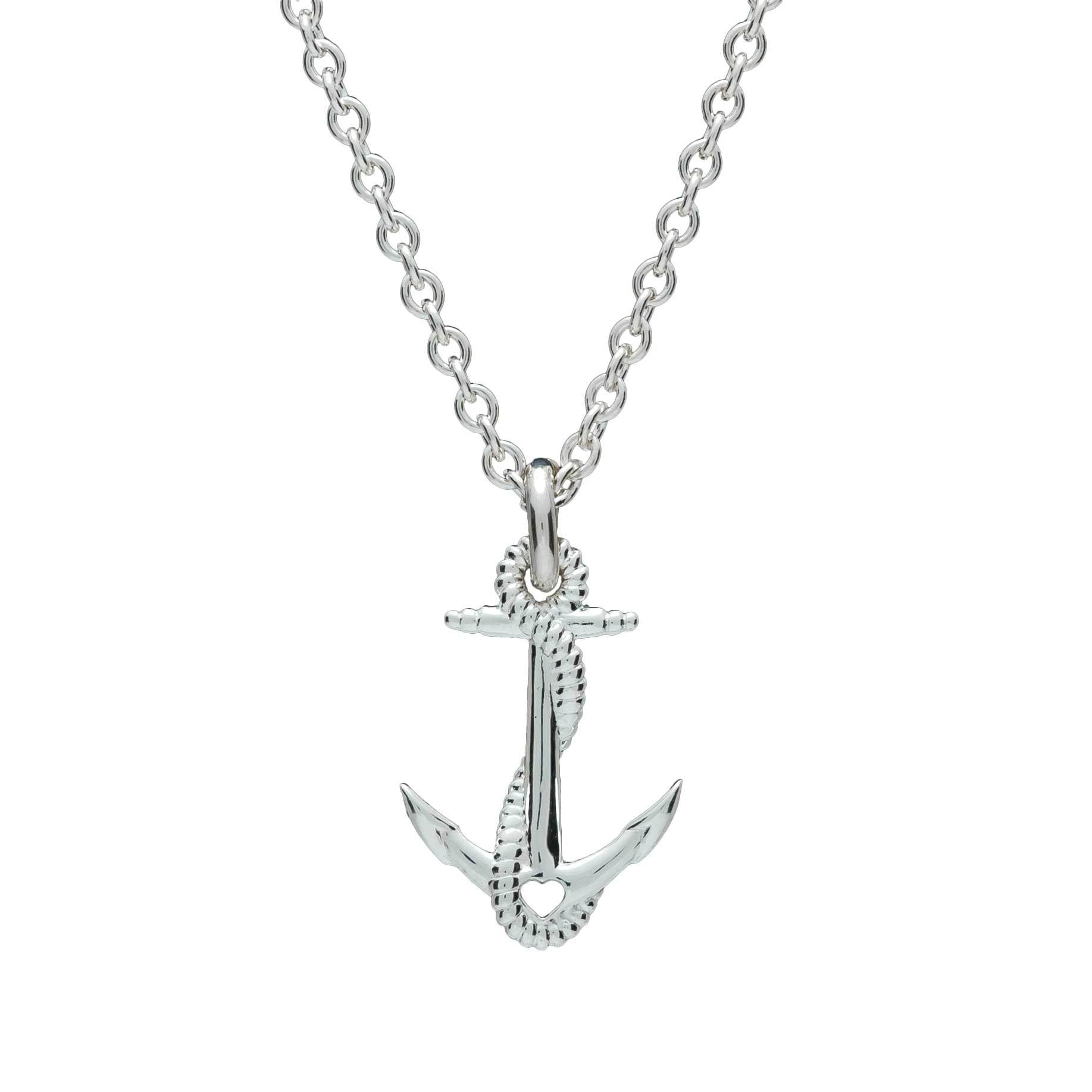 Detailed Silver Anchor Pendant with Heart Cutout