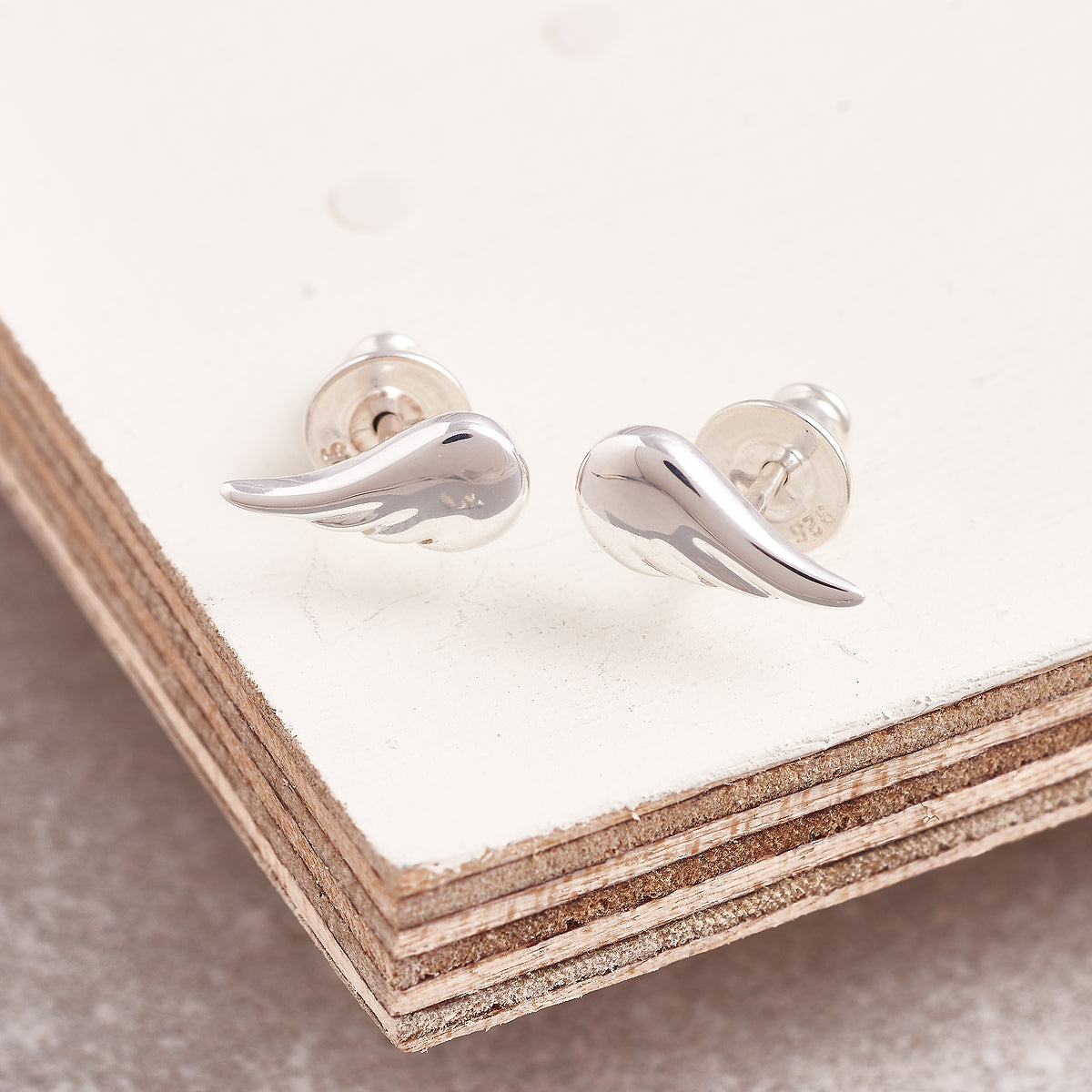 Angel Wing Silver Stud Earrings christening or confirmation gift idea for teenage girl Scarlett Jewellery