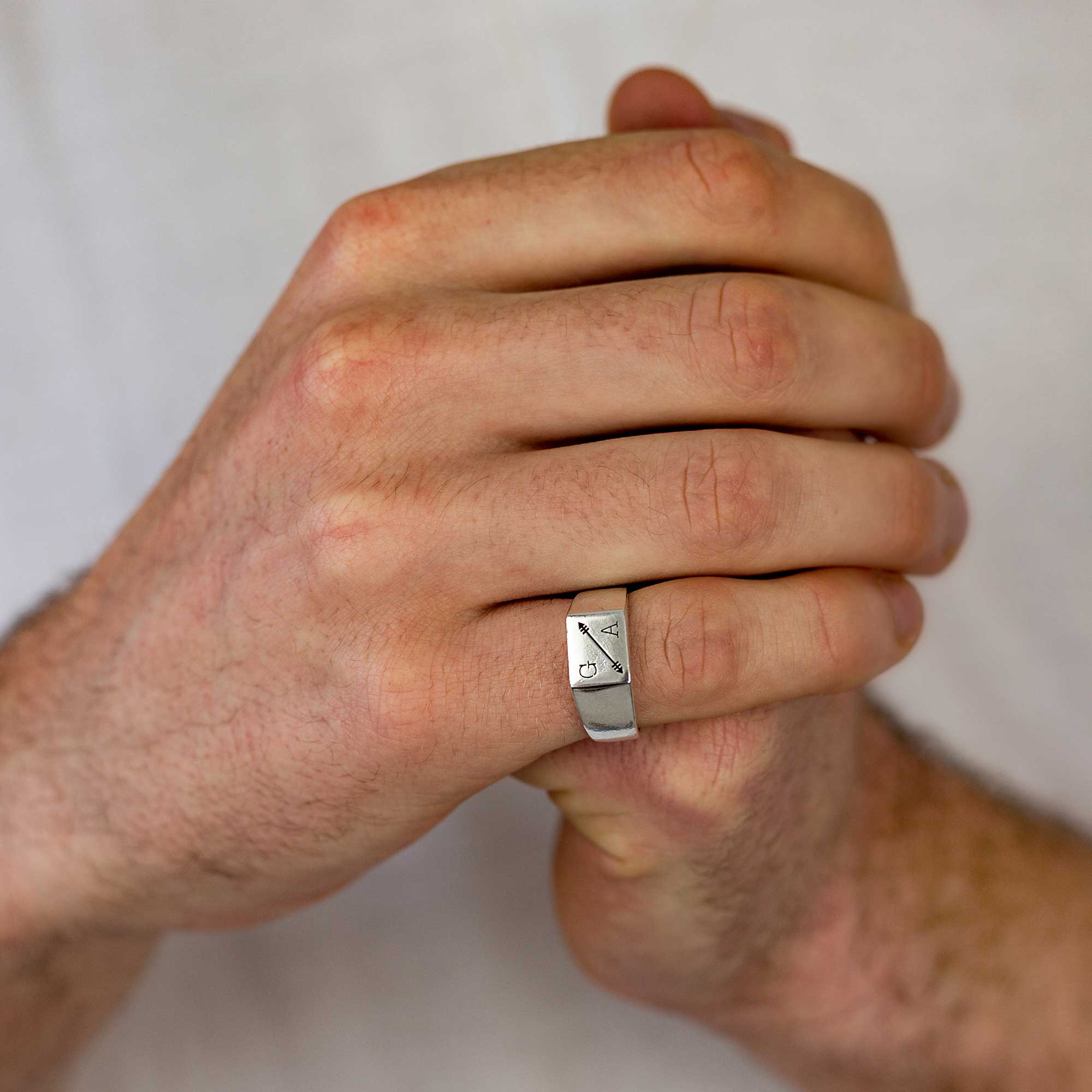 custom engraved initials silver signet ring for men