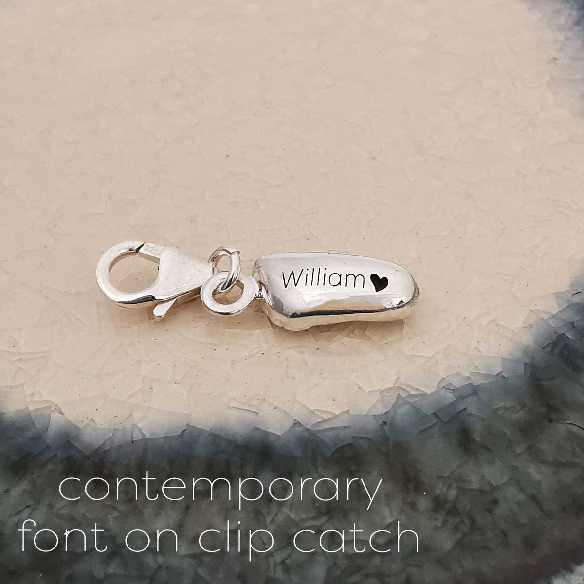 engraved new baby foot silver charm william personalised jewellery for new mum