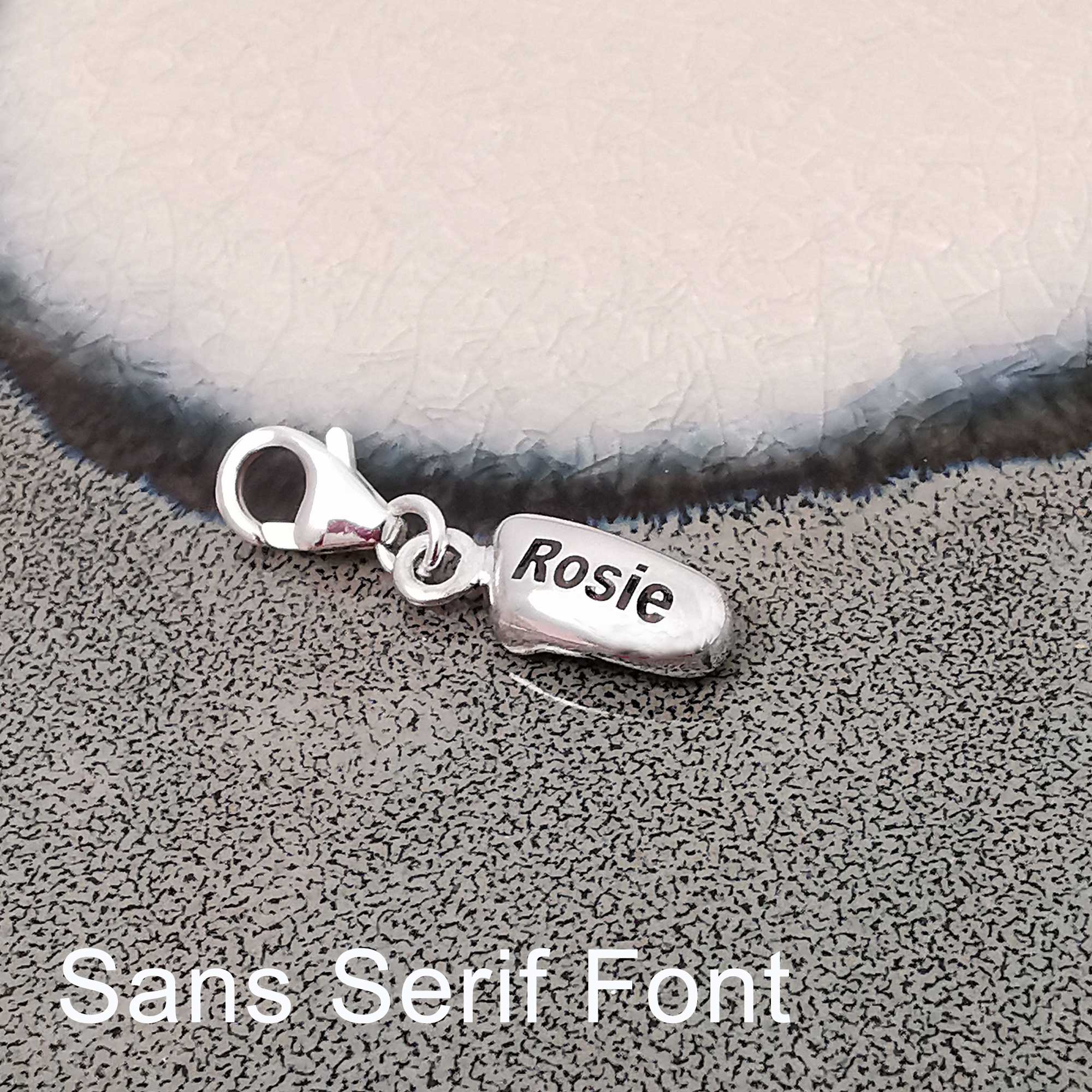 engraved new baby foot silver charm rosie personalised jewellery for new mum