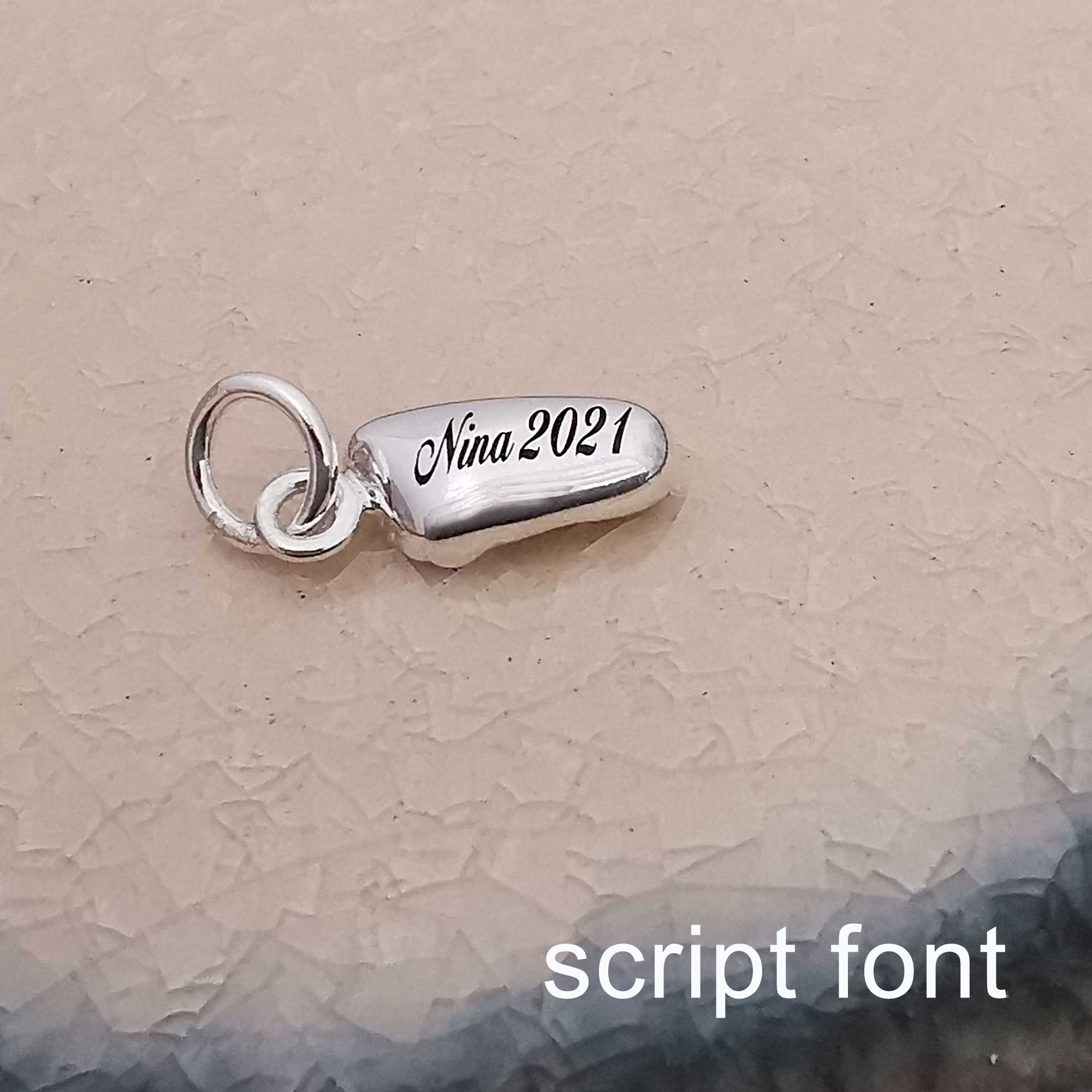 engraved new baby foot silver charm nina personalised jewellery for new mum