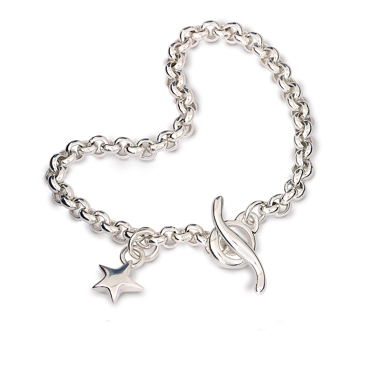 Classic vintage style solid silver charm bracelet belcher chain with star Scarlett Jewellery