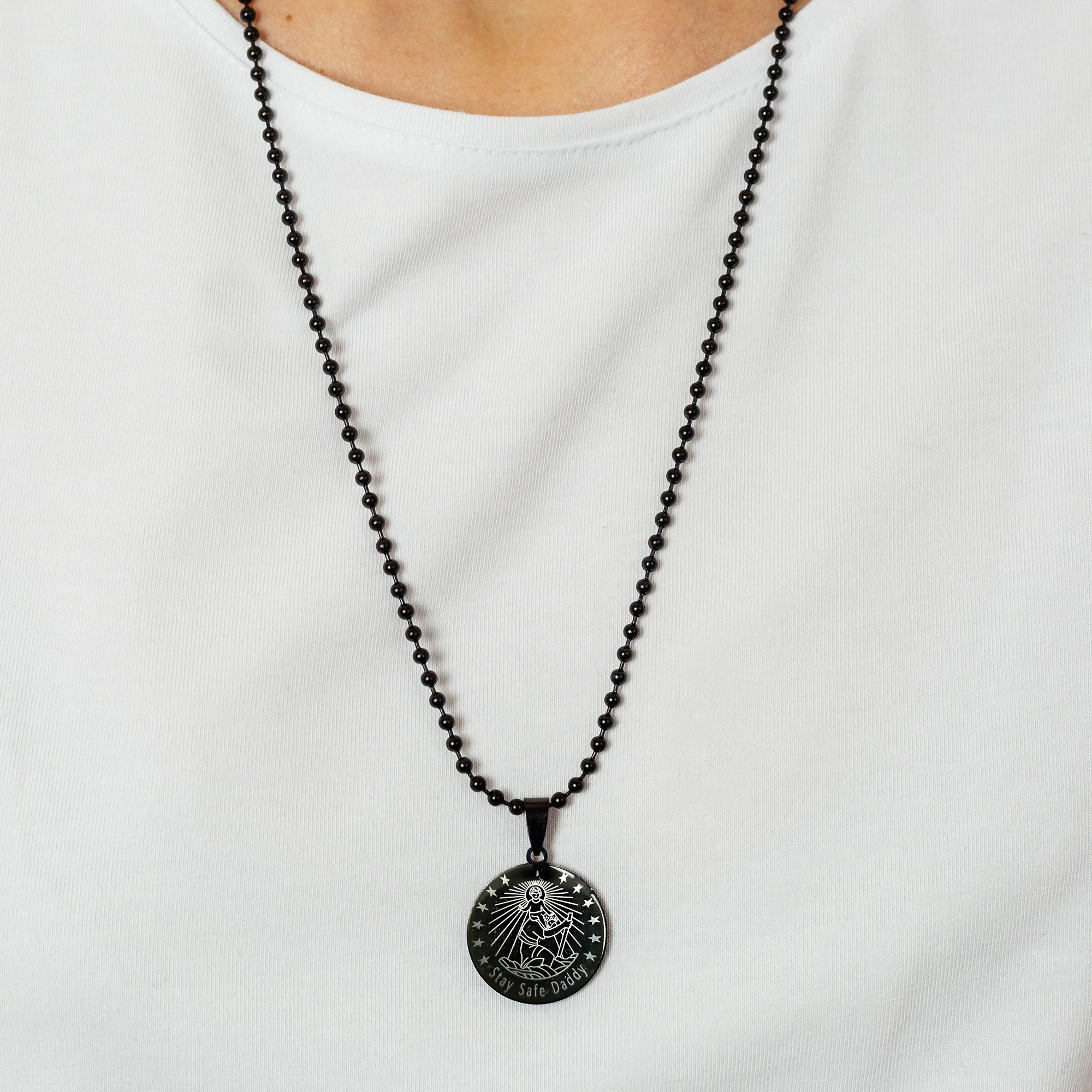black steel mens saint christopher necklace cheap gift for someone going travelling off the map jewellery hove UK