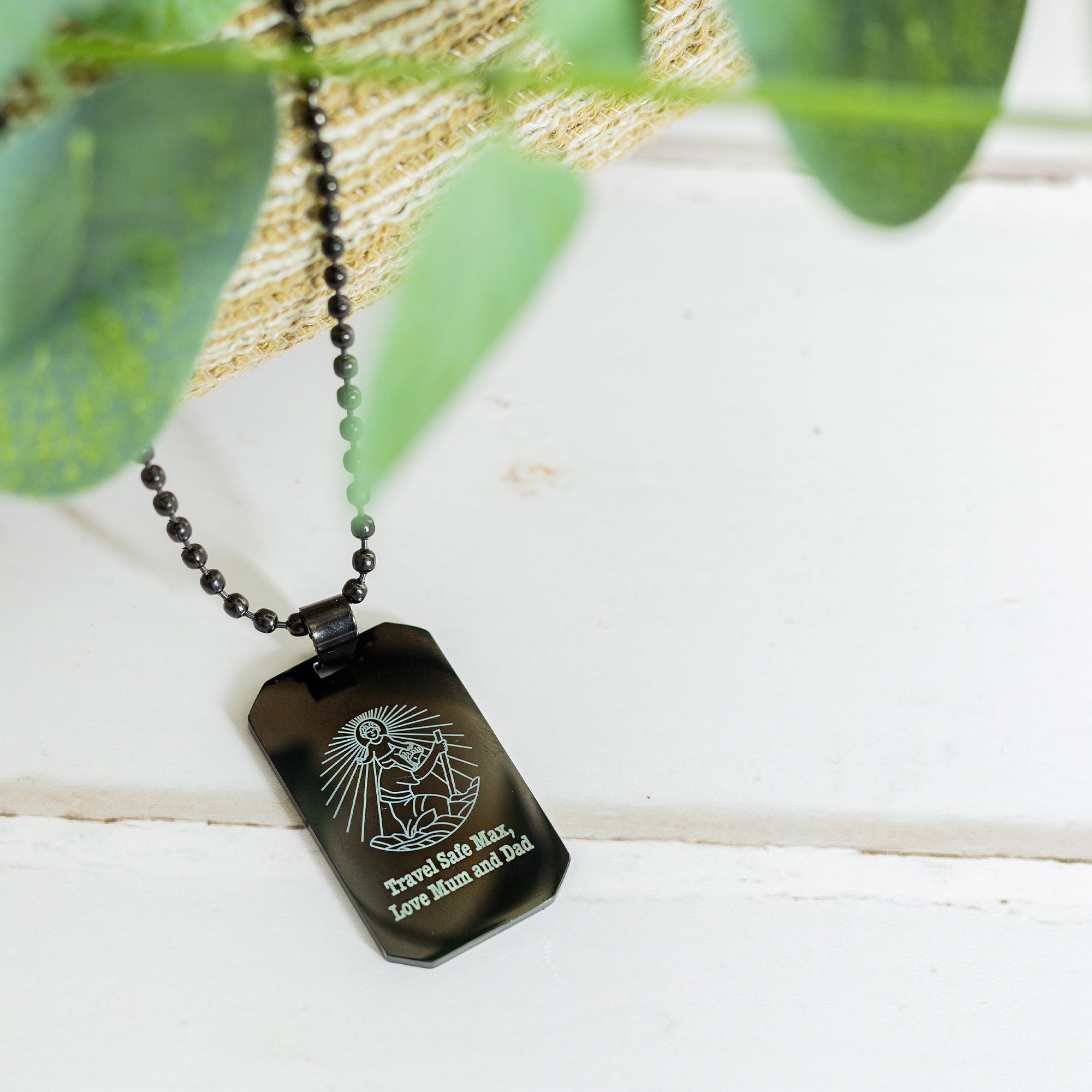 black steel dog tag saint christopher necklace off the map jewellery