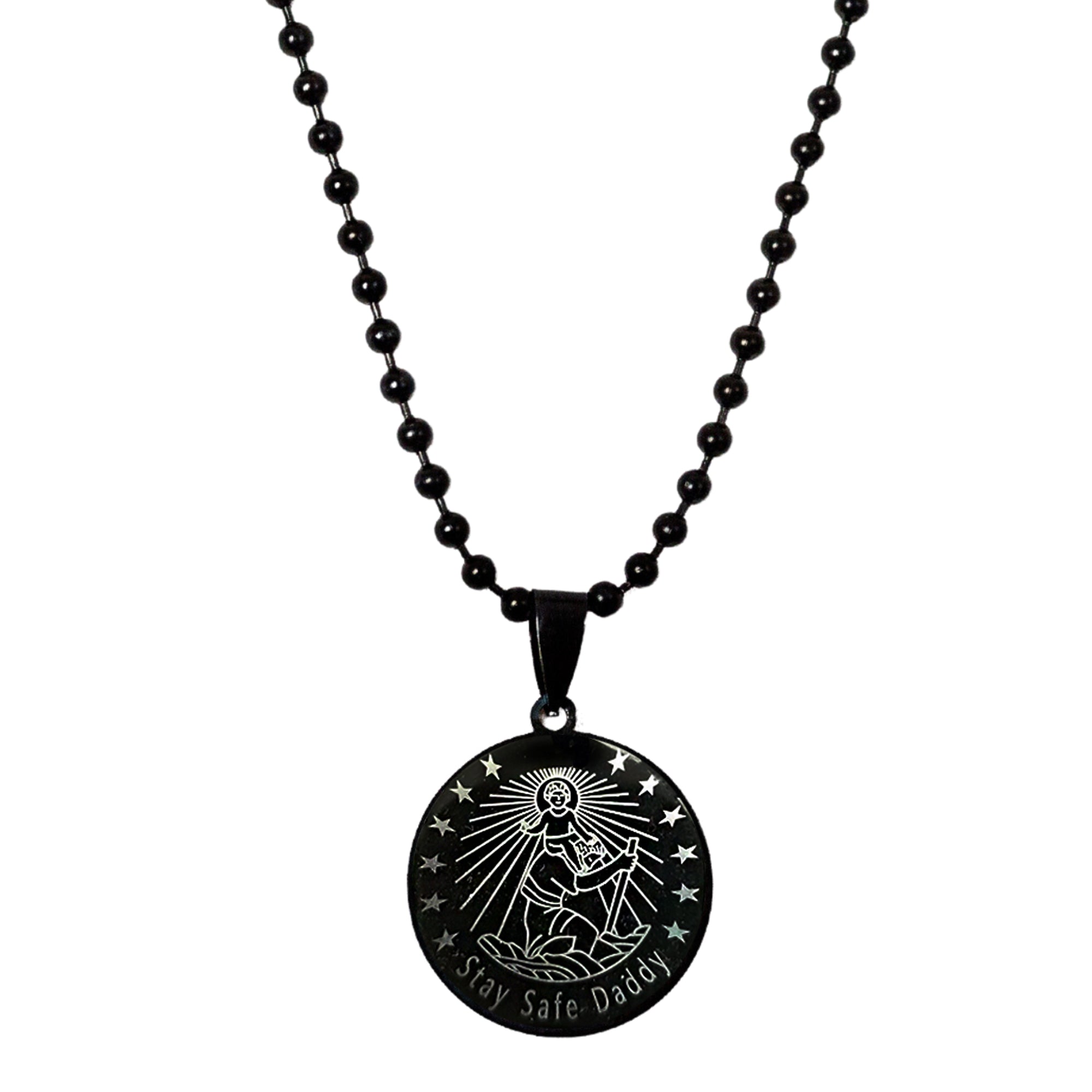 black steel mens saint christopher necklace cheap gift for someone going travelling off the map jewellery hove UK