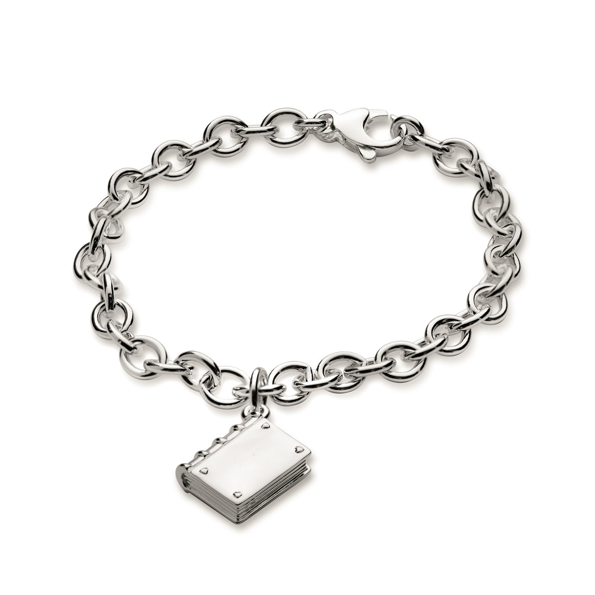 Personalised silver hardback book bracelet charm necklace pendant