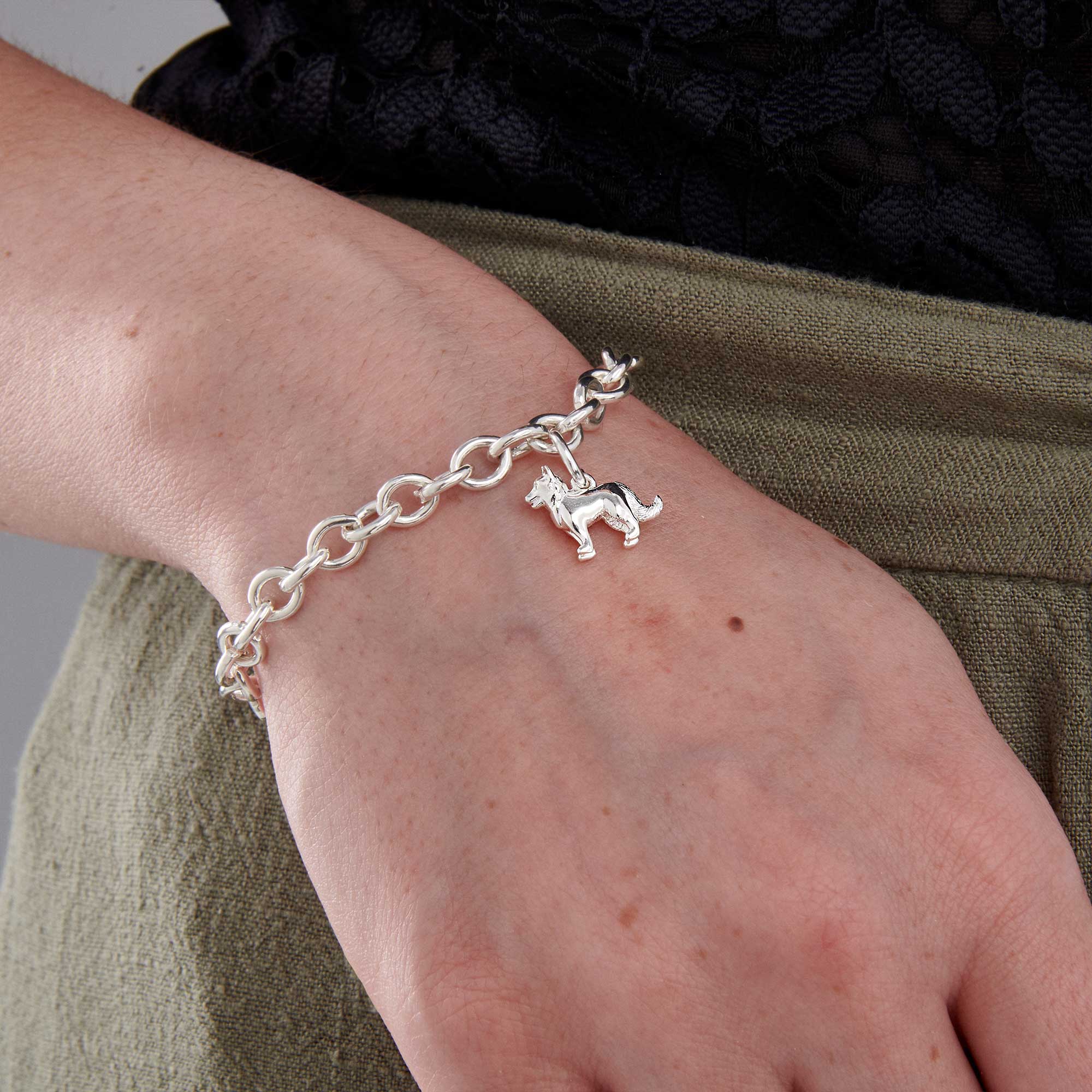 border collie dog charm solid silver charm bracelet by scarlett jewellery