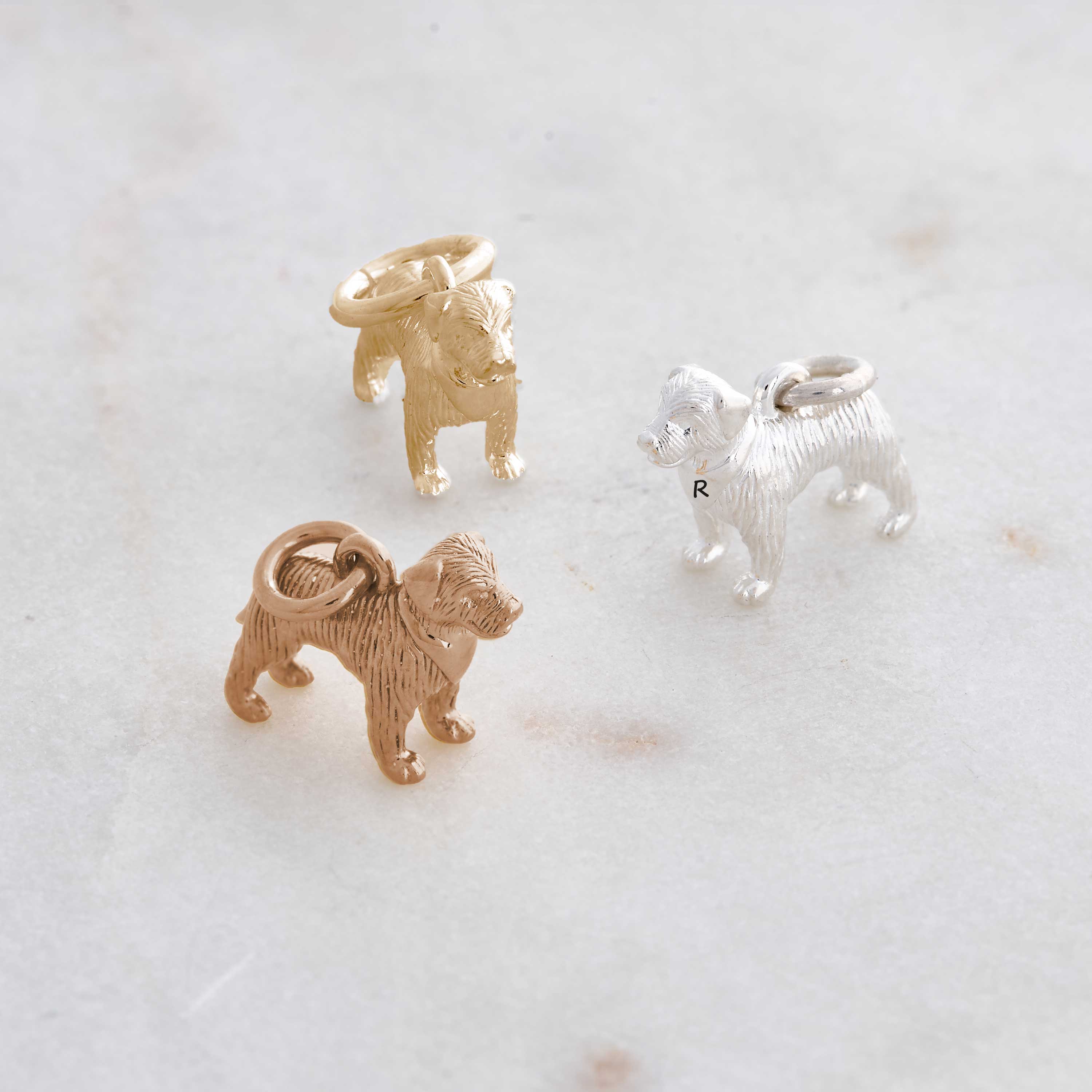 border terrier silver gold rose plated charms scarlett jewellery