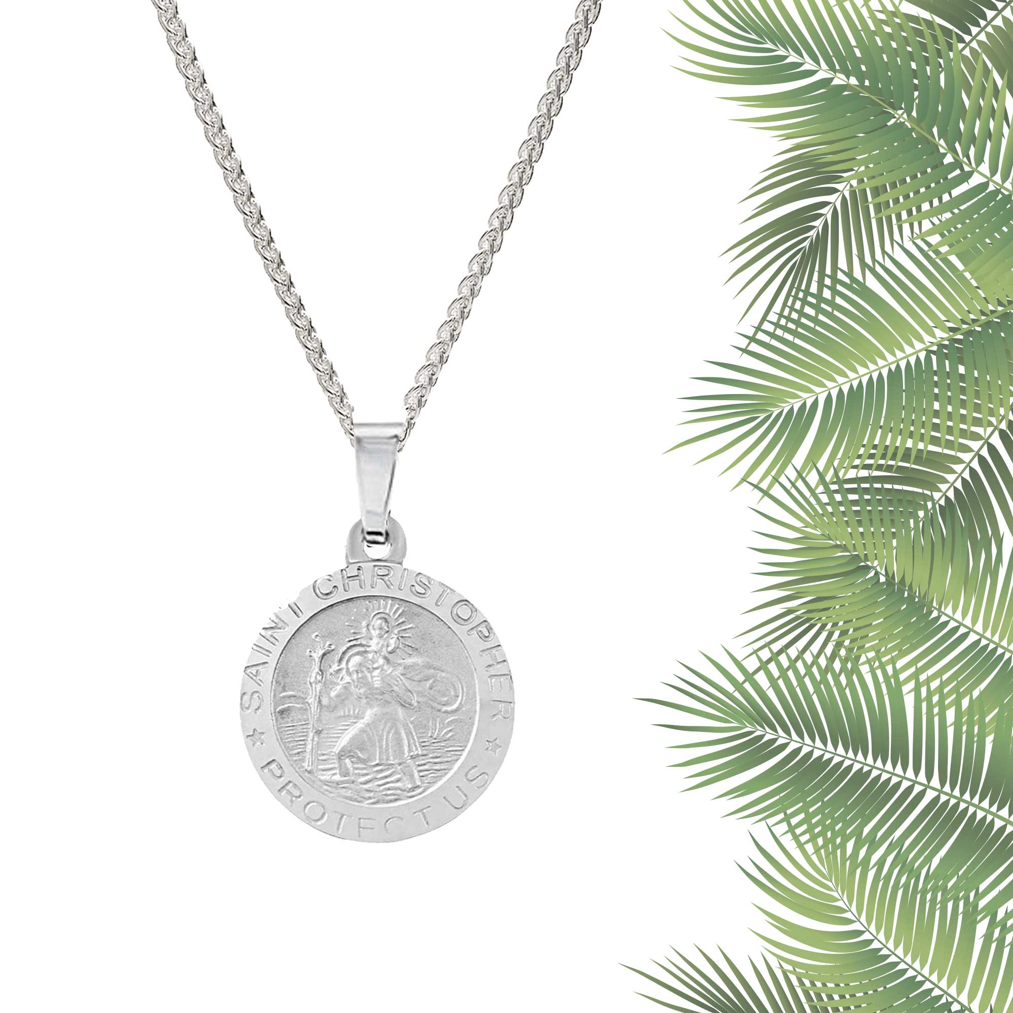 brushed silver small saint christopher necklace with engraving on the back