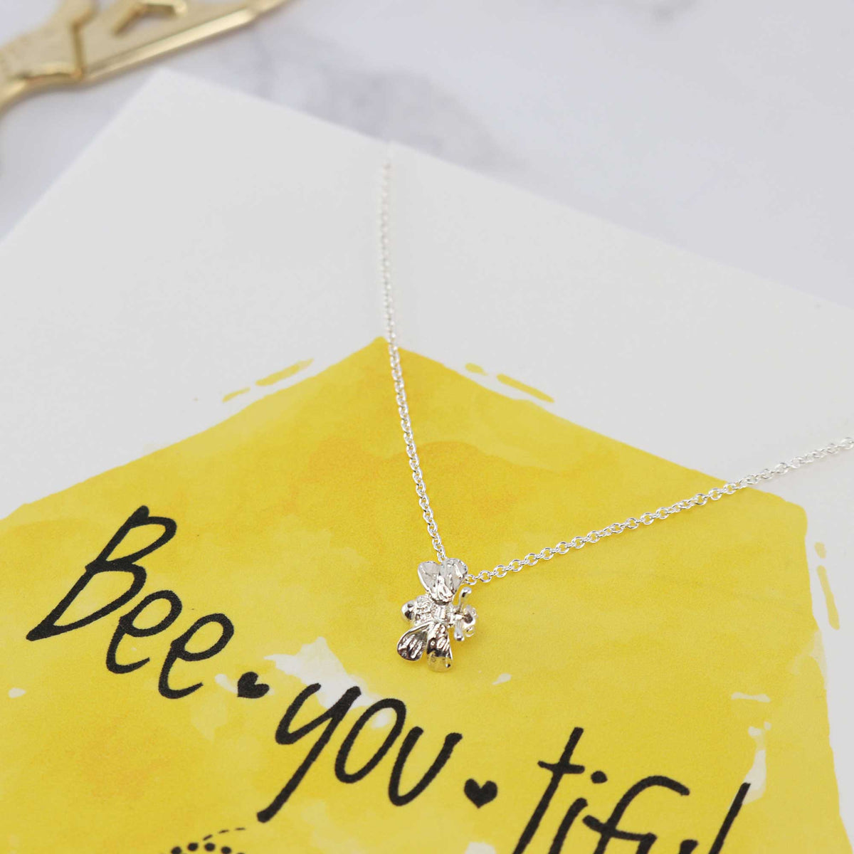 solid silver small bumble nee necklace on gift card Scarlett Jewellery