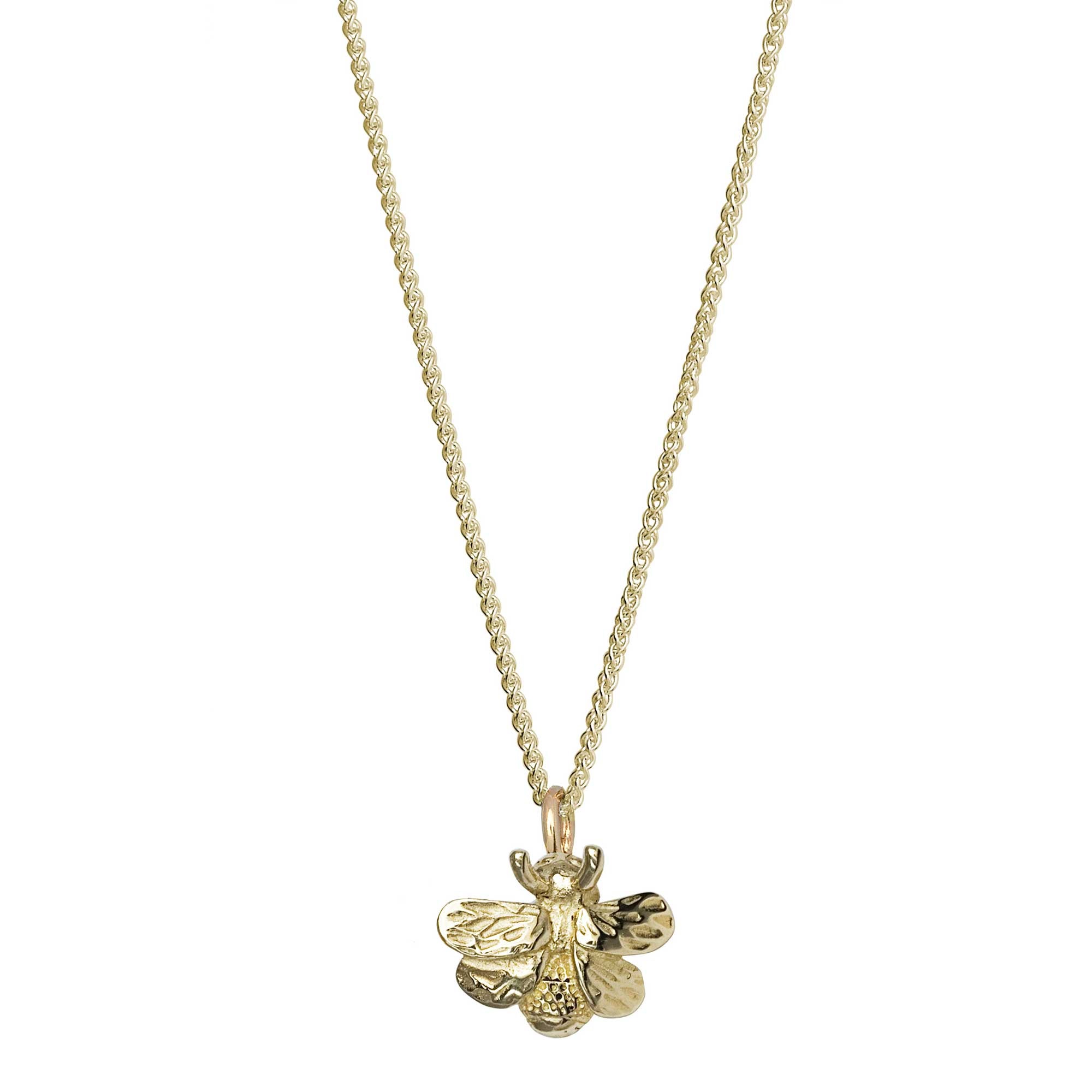 Solid gold bumble bee necklace recycled gold made in UK Scarlett Jewellery