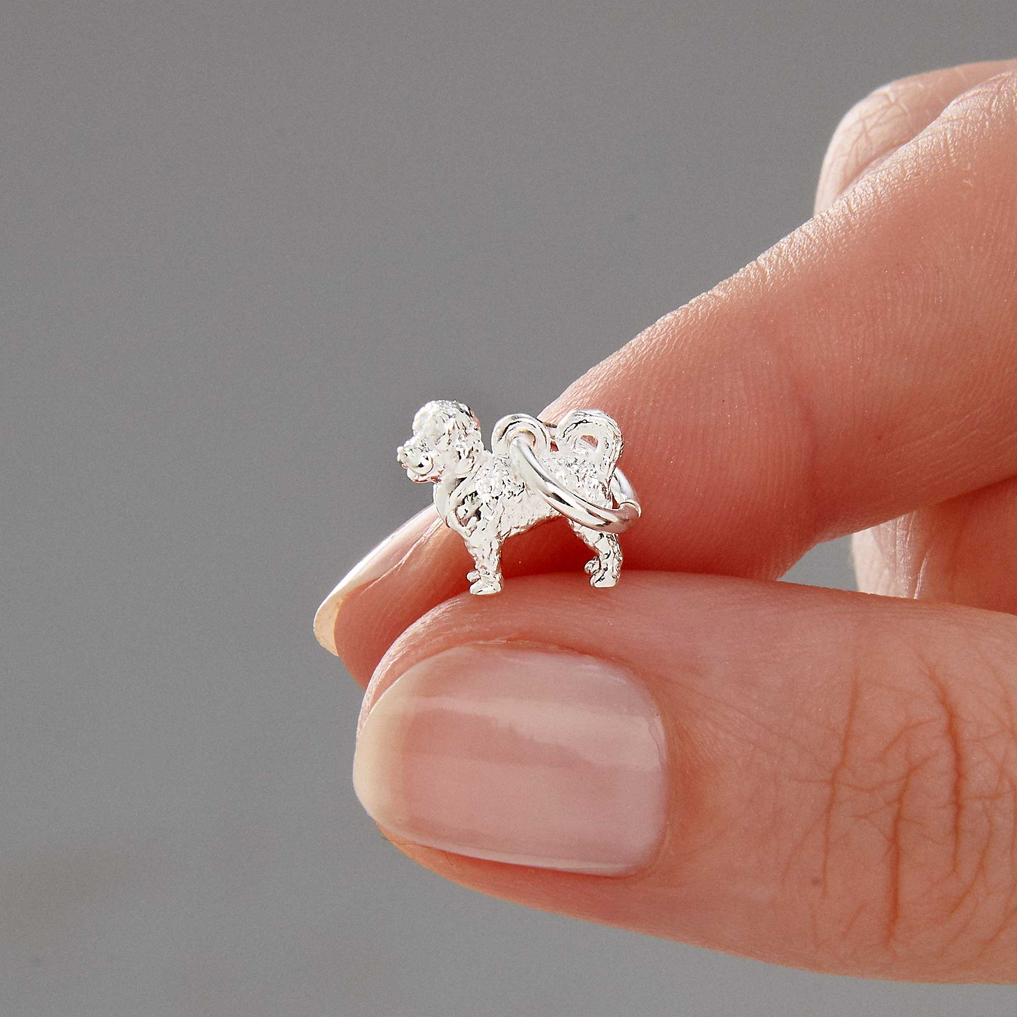 Cavapoo cavoodle spoodle mixed breed dog charm silver with jump ring for bracelet Scarlett Jewellery Ltd
