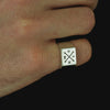 family initials square silver signet ring off the map scarlett jewellery UK