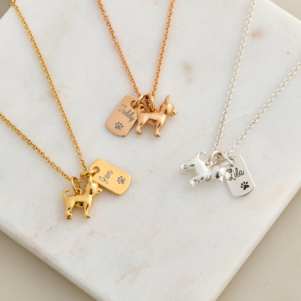 chihuahua necklace silver 18ct yellow rose gold plate scarlett jewellery personalized dog jewelry gift UK