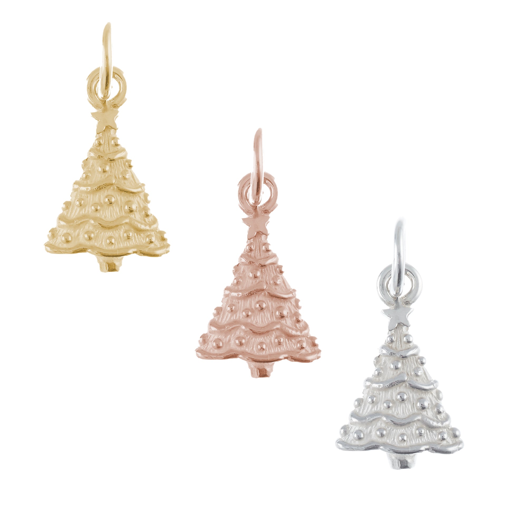 silver gold rose gold christmas tree charm pendant for bracelet or necklace by Scarlett Jewellery