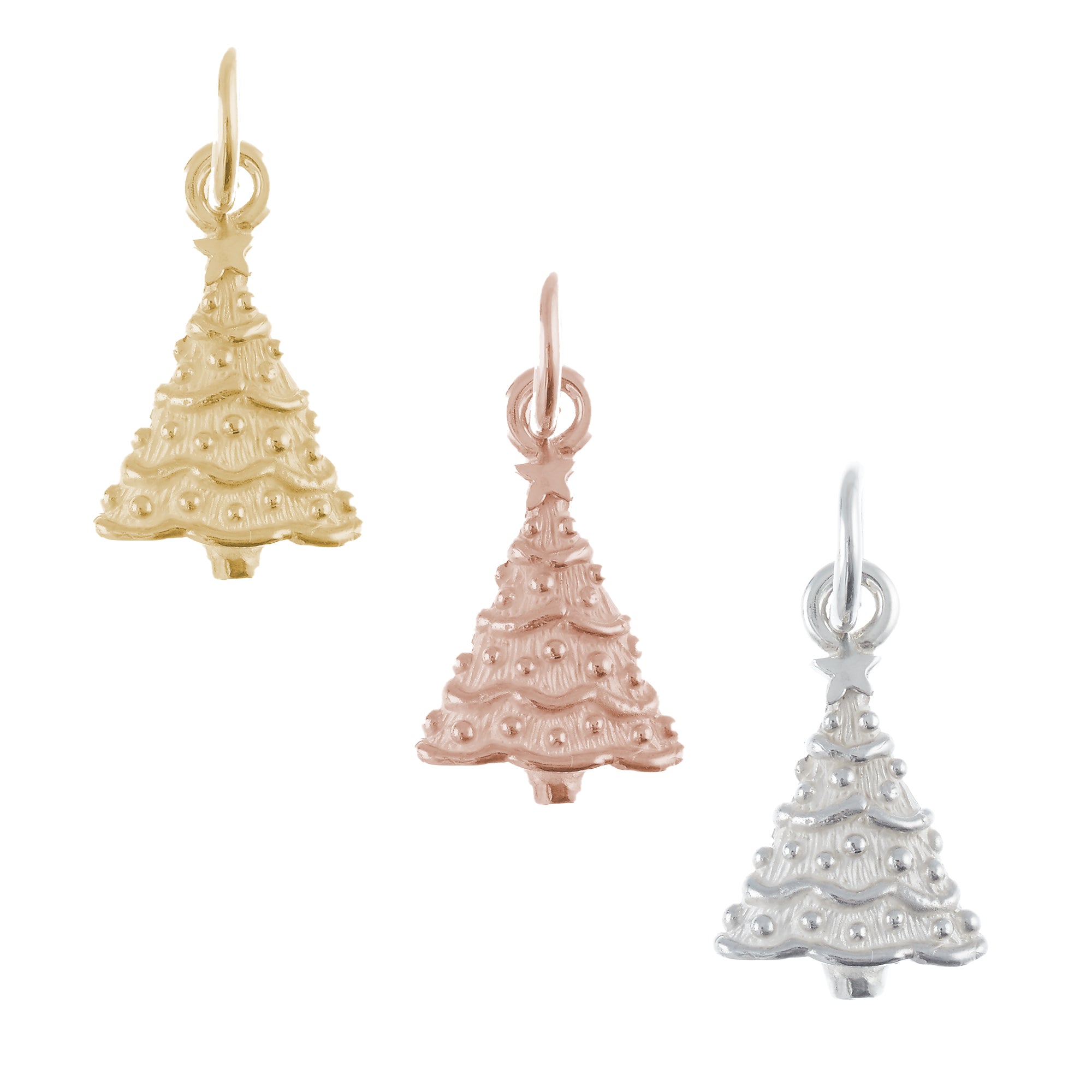 silver gold rose gold christmas tree charm pendant for bracelet or necklace by Scarlett Jewellery