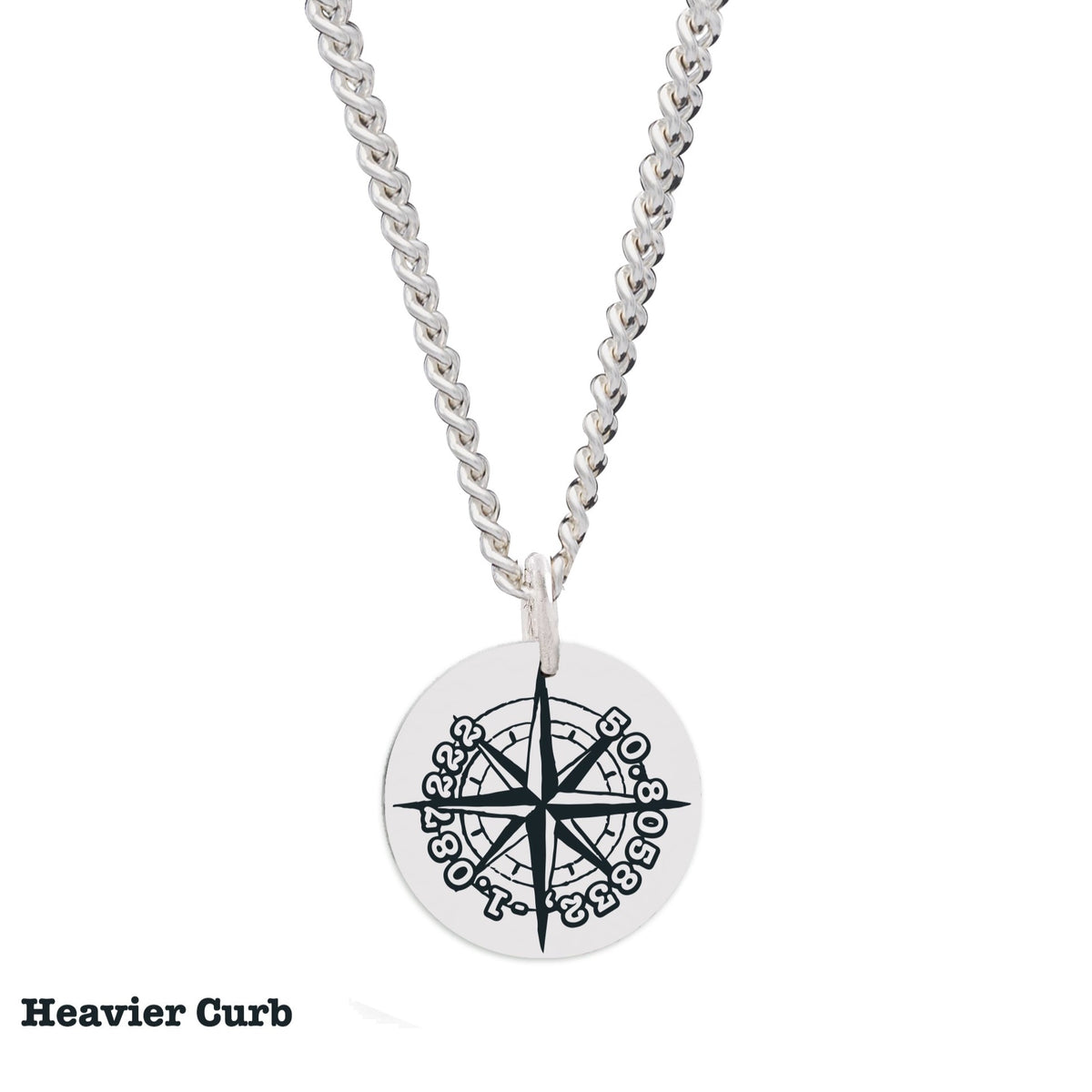 compass latitude longitude coordinates necklace recycled silver