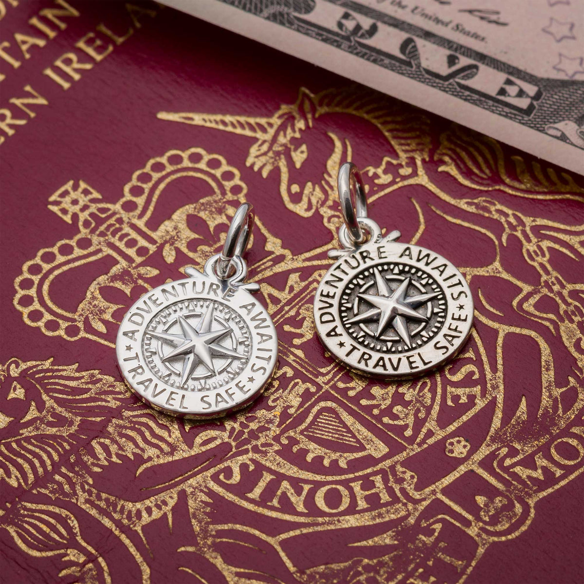 Silver compass saint christopher charm for bracelets bangles fit pandora travel gift idea