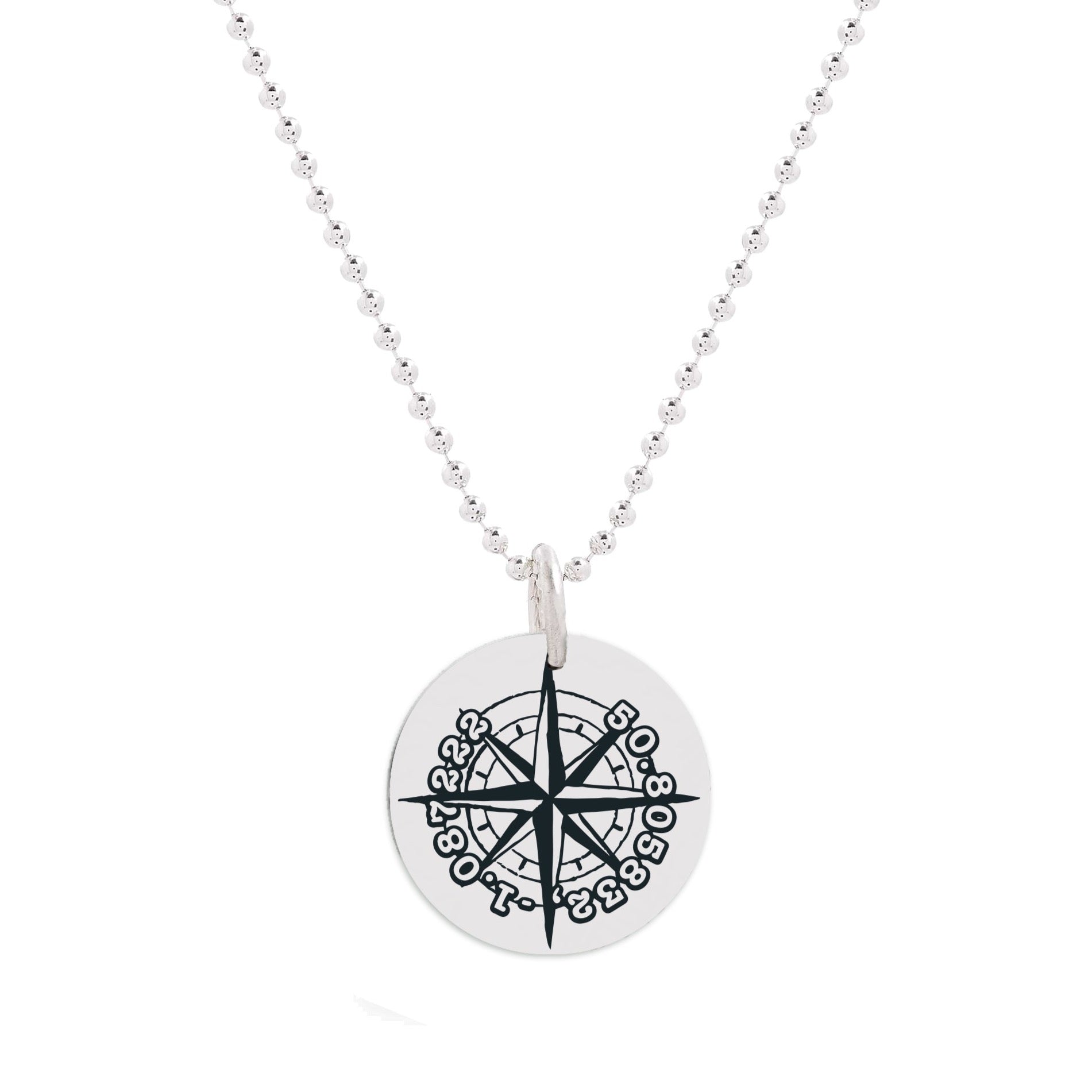 compass latitude longitude coordinates necklace recycled silver