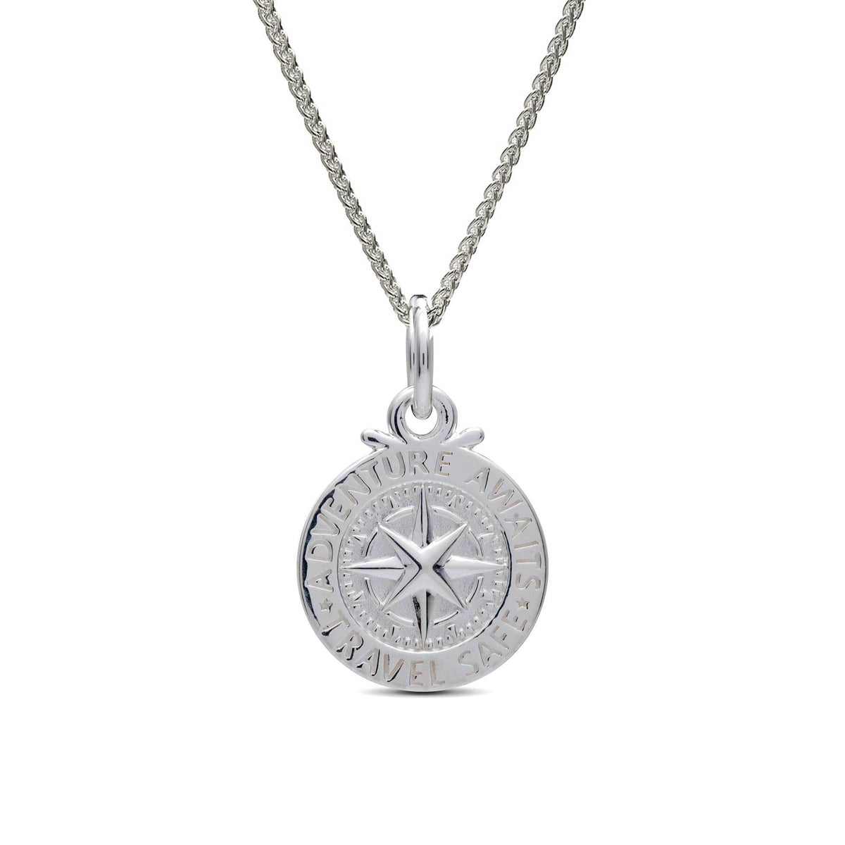 Silver compass saint christopher charm necklace pendant womans travel gift idea