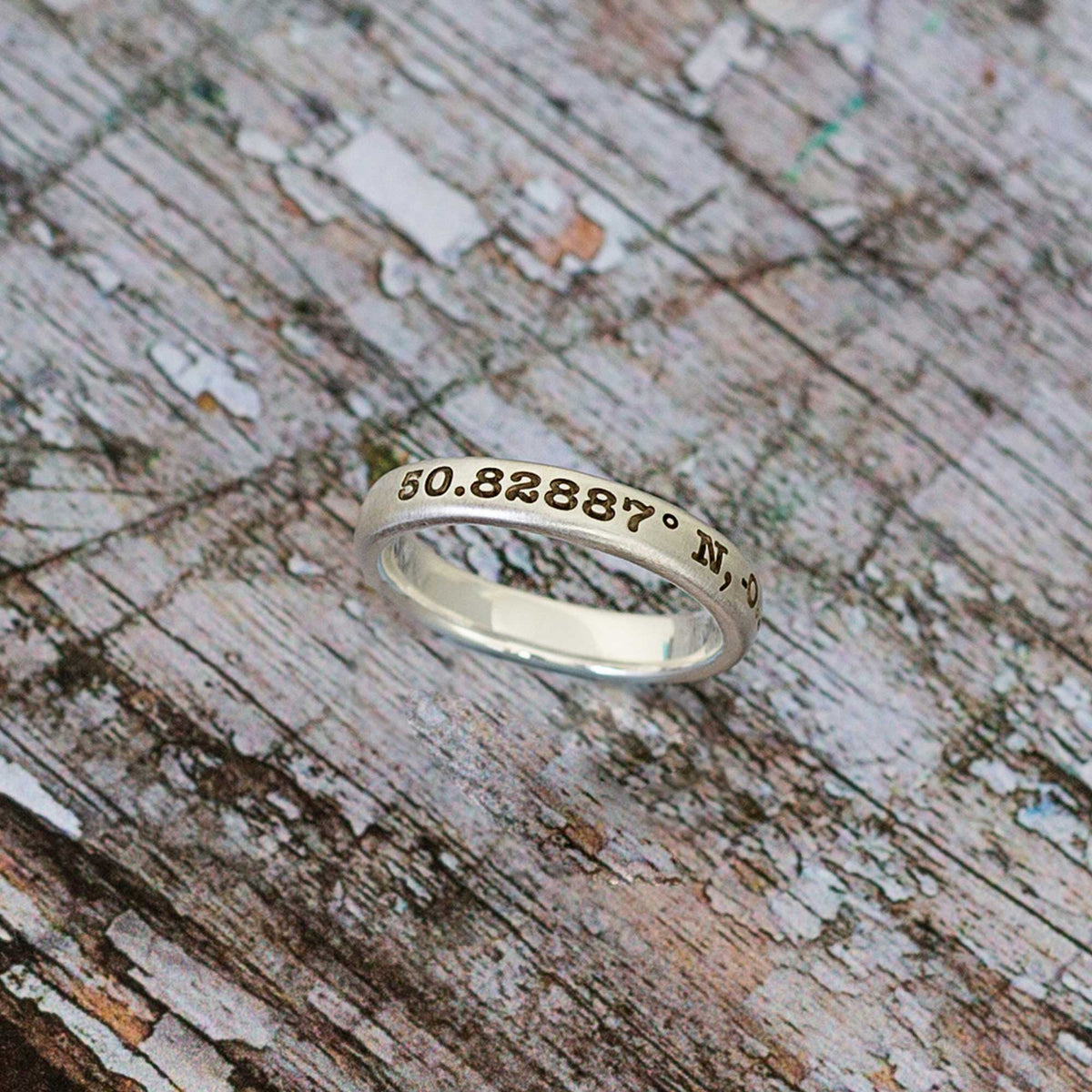 latitude longitude co-ordinates sterling silver mens ring band Off The Map Scarlett Jewellery