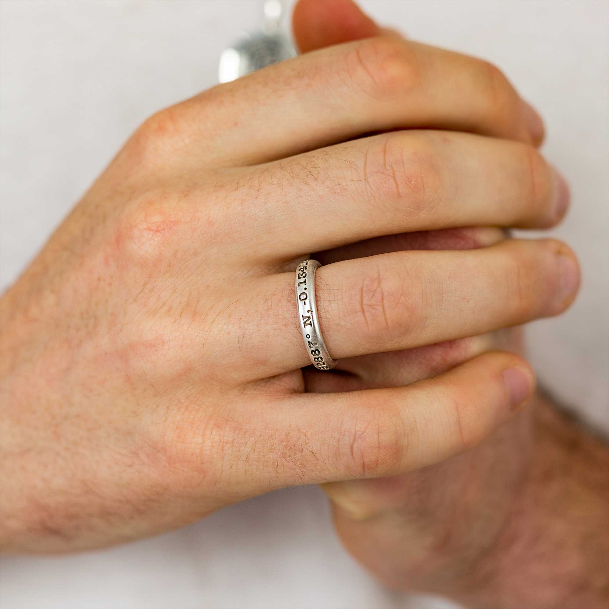 latitude longitude co-ordinates sterling silver mens ring band Off The Map Scarlett Jewellery