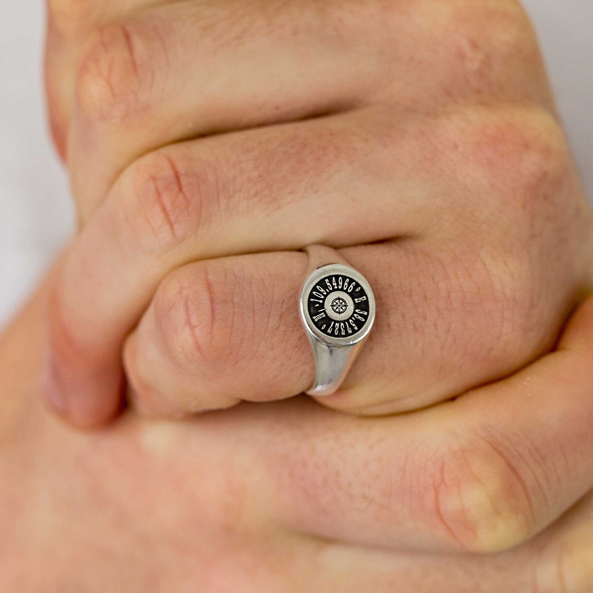 coordinates latitude longitude signet ring for men sterling silver