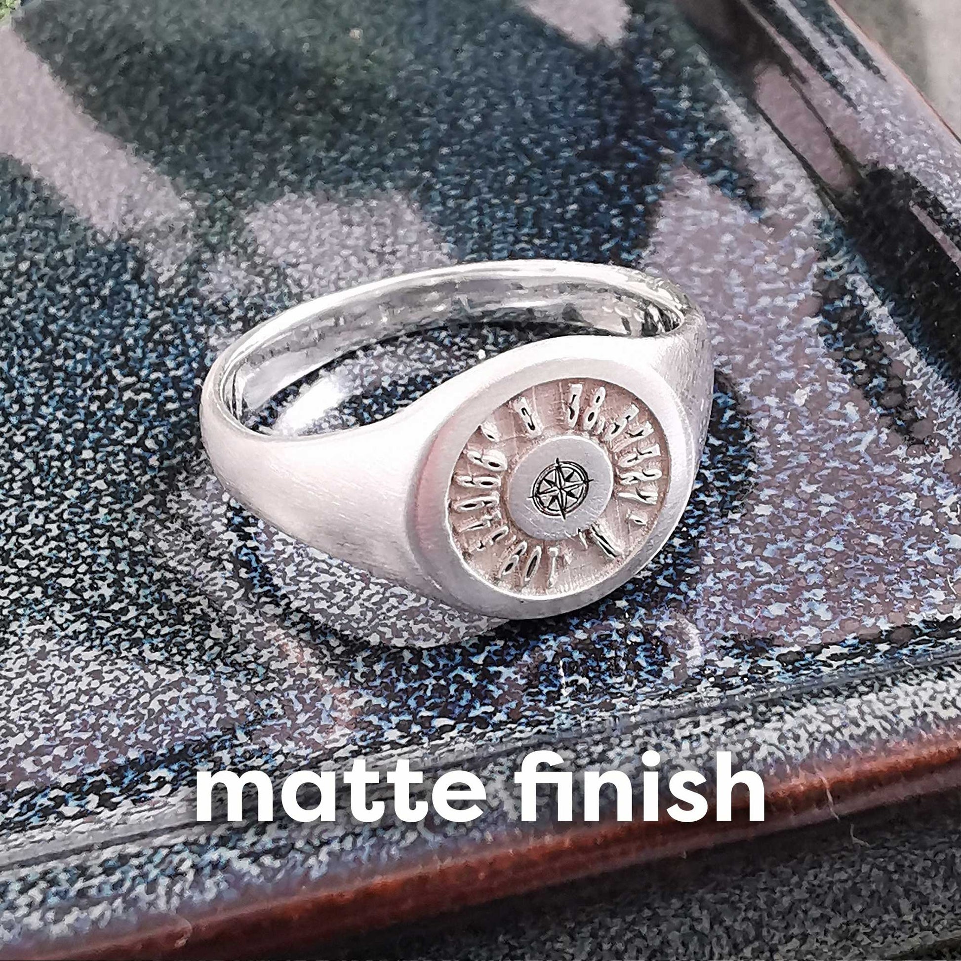 coordinates latitude longitude signet ring for men sterling silver