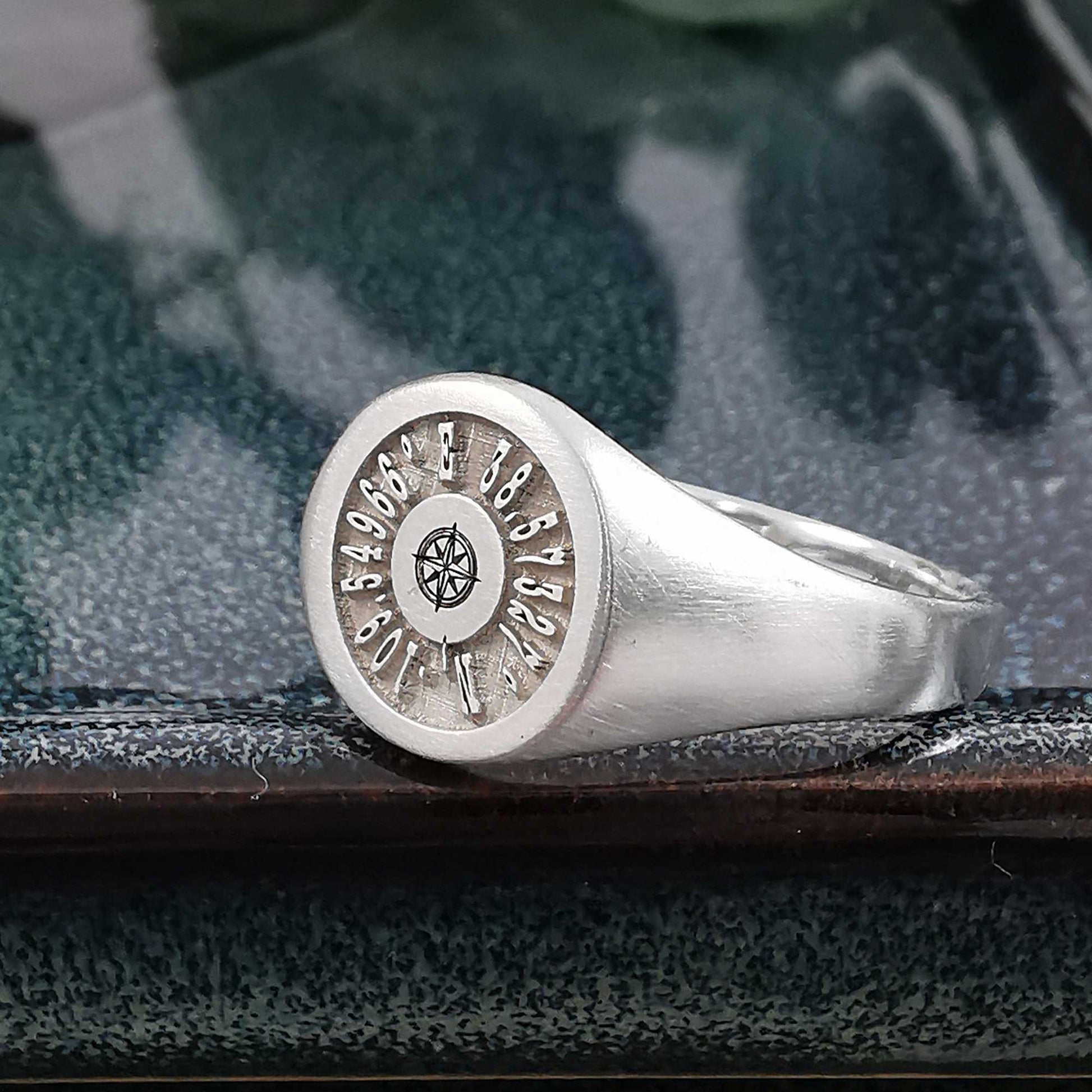 coordinates latitude longitude signet ring for men sterling silver